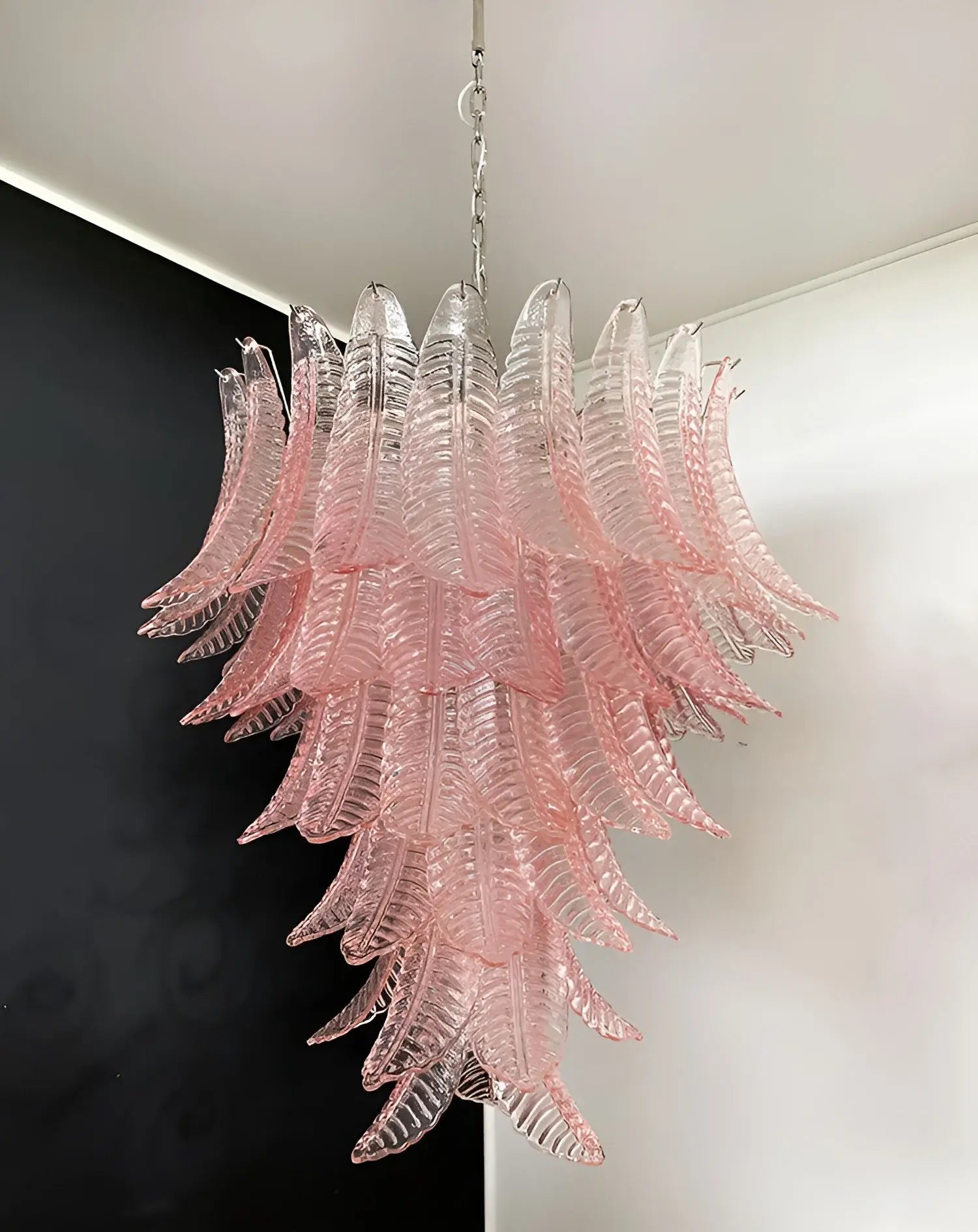 Aurora Chandelier Pink Murano Glass Leaves Cascading Romantic-Neutral Decor