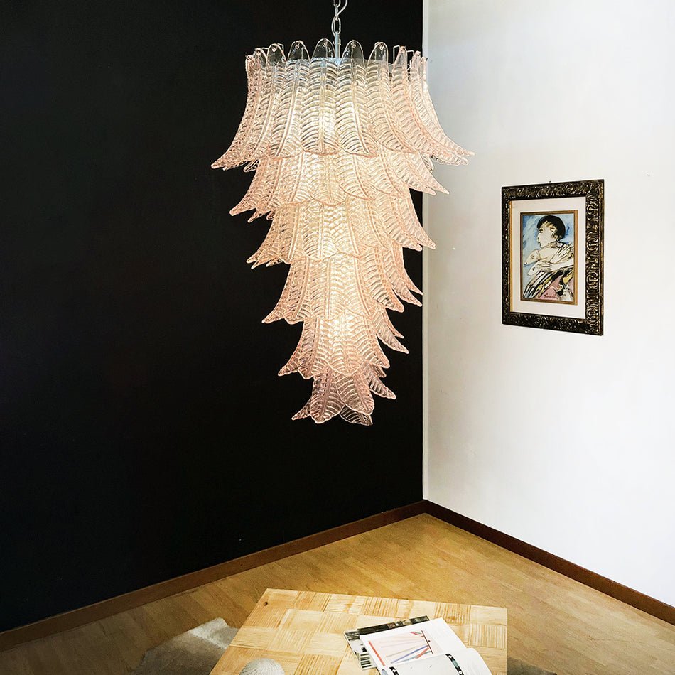 Aurora Chandelier Pink Murano Glass Leaves Cascading Romantic-Neutral Decor