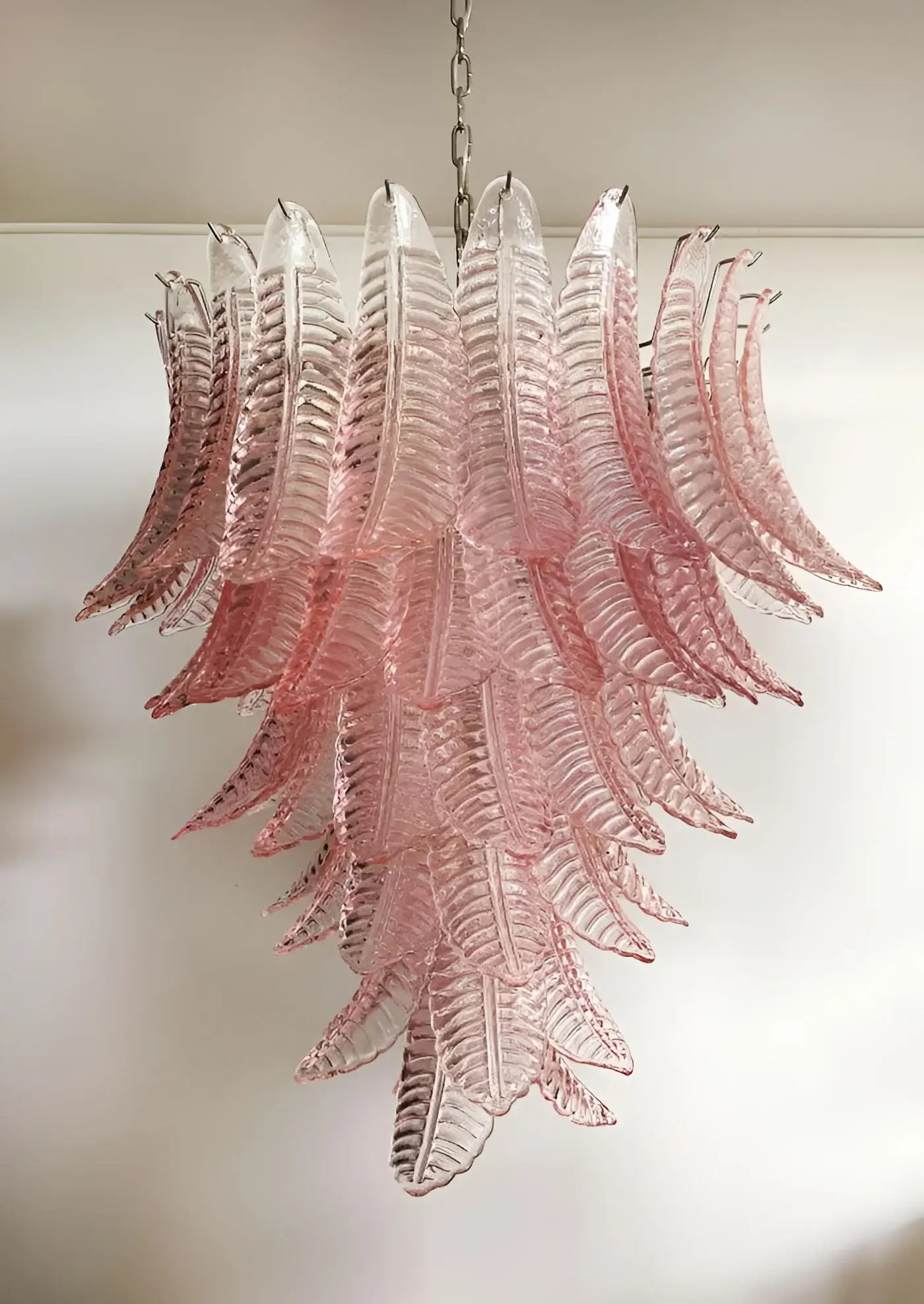 Aurora Chandelier Pink Murano Glass Leaves Cascading Romantic-Neutral Decor