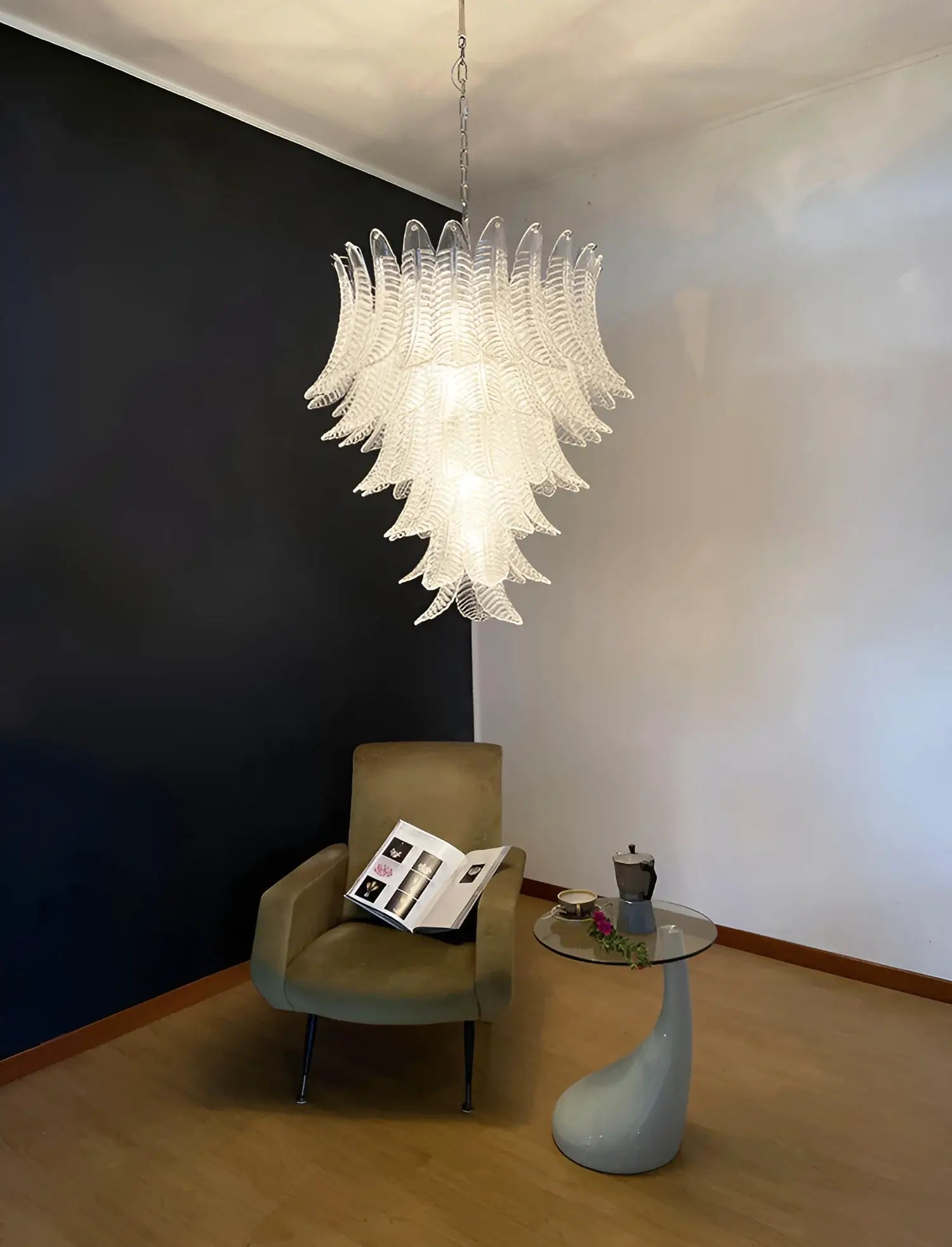 Aurora Chandelier Clear Glass Leaf Cascading Elegant-Neutral Decor