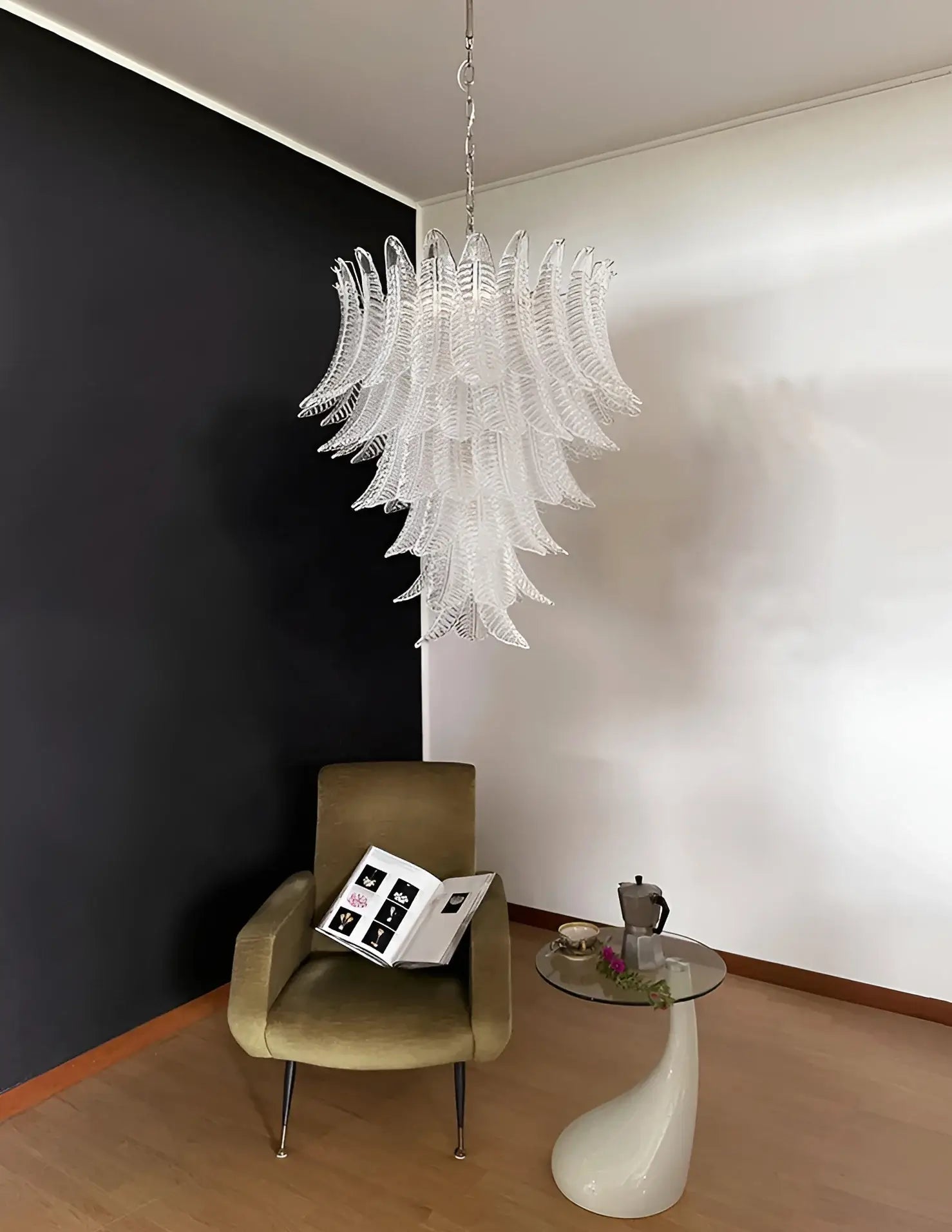 Aurora Chandelier Clear Glass Leaf Cascading Elegant-Neutral Decor