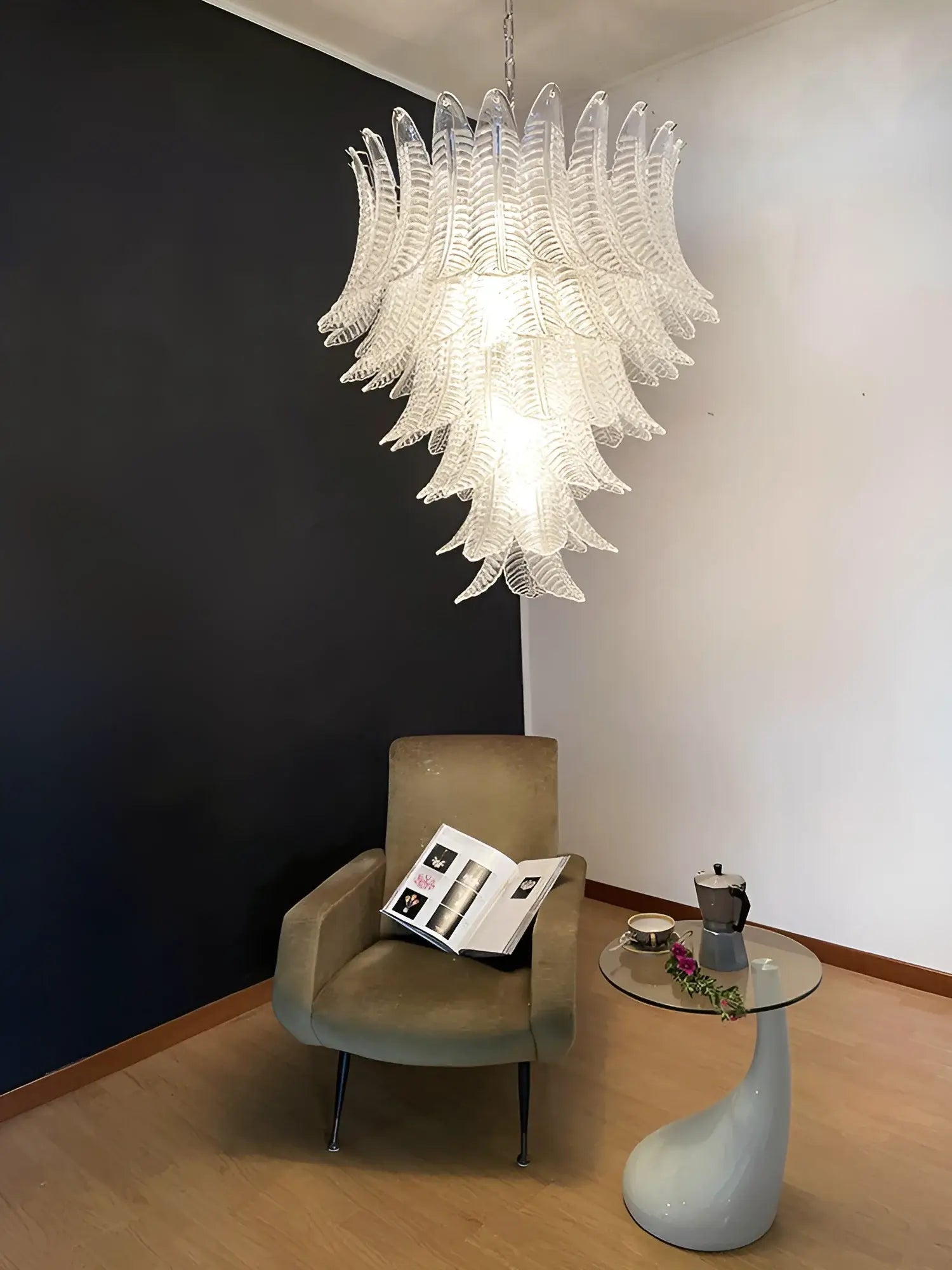 Aurora Chandelier Clear Glass Leaf Cascading Elegant-Neutral Decor