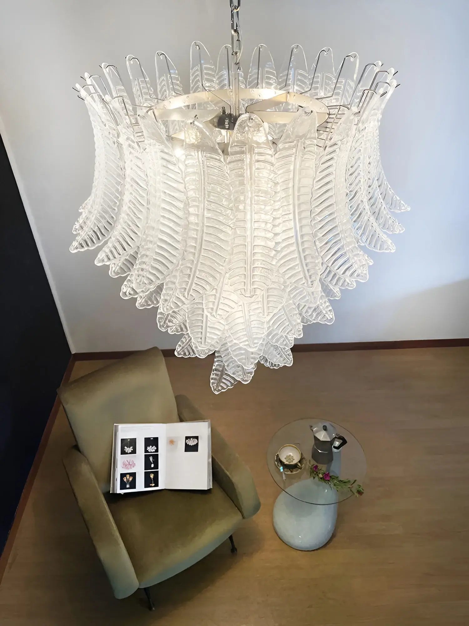 Aurora Chandelier Clear Glass Leaf Cascading Elegant-Neutral Decor