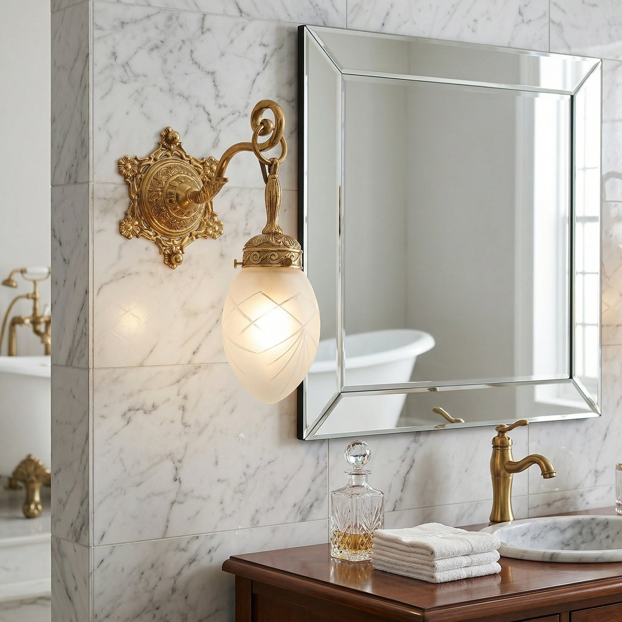 Two-head Solange lamp mounted in a classic hallway setting.