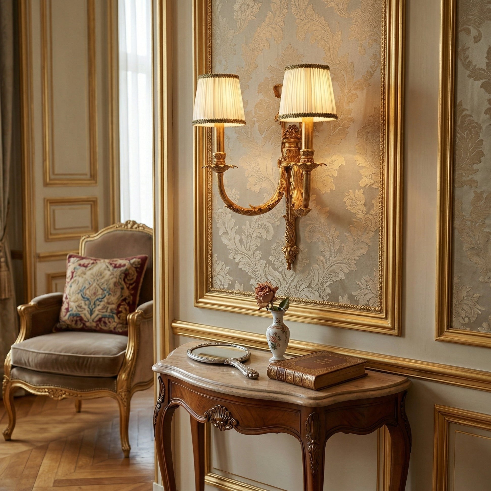 Claudine Wall Lamp installed in a classic living room.