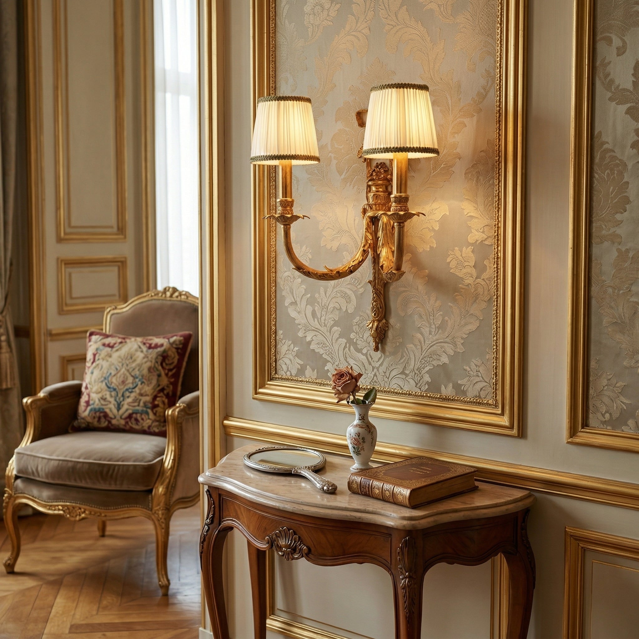 Claudine Wall Lamp installed in a classic living room.