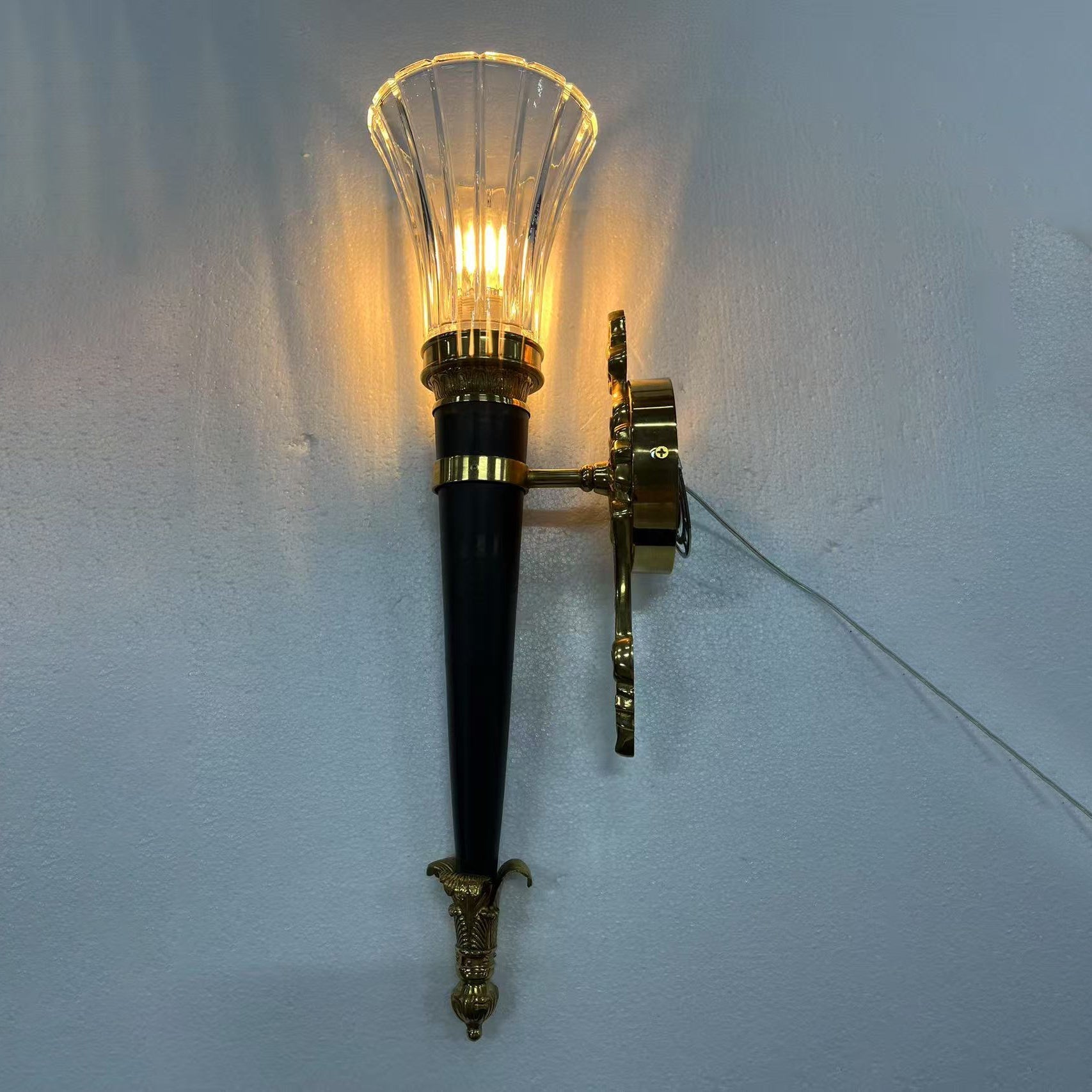 View of the lamp's back, illustrating the external wiring.