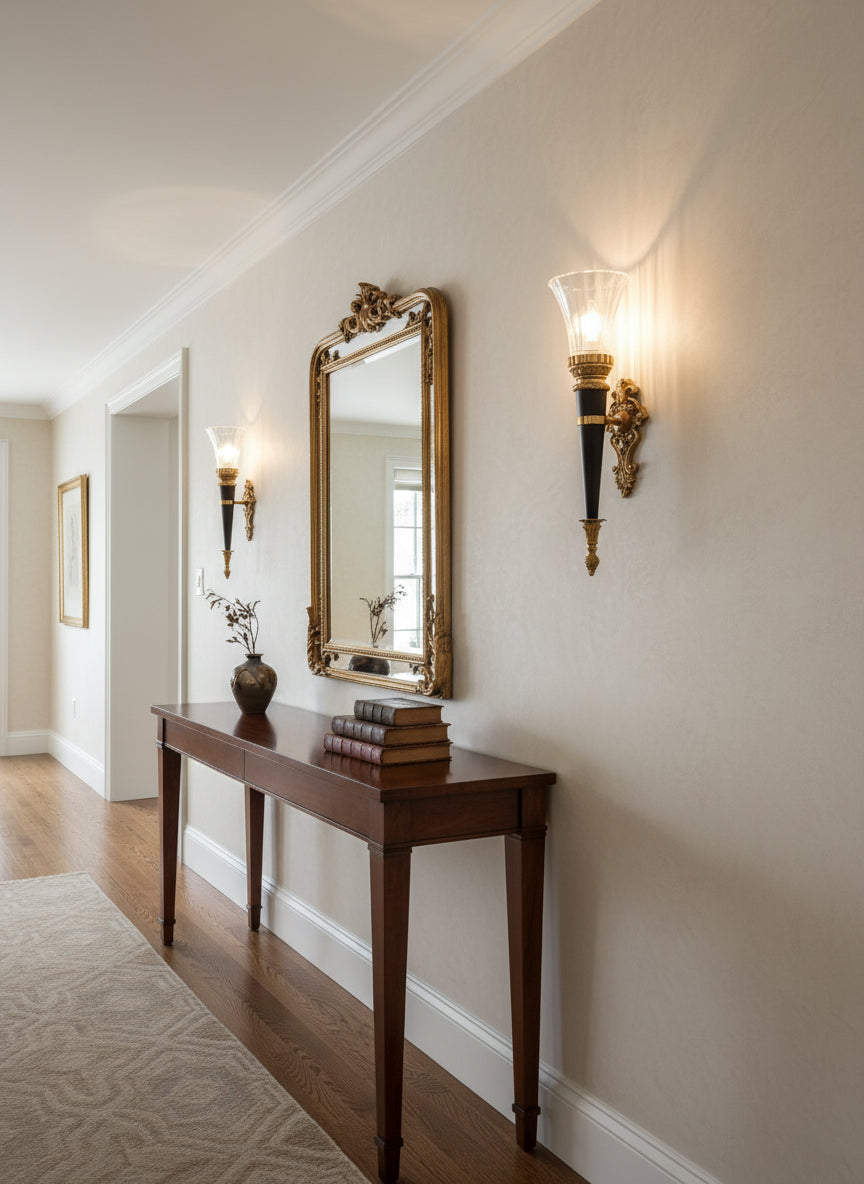 Front view of the Rosalinda Torch Wall Lamp mounted on a wall.