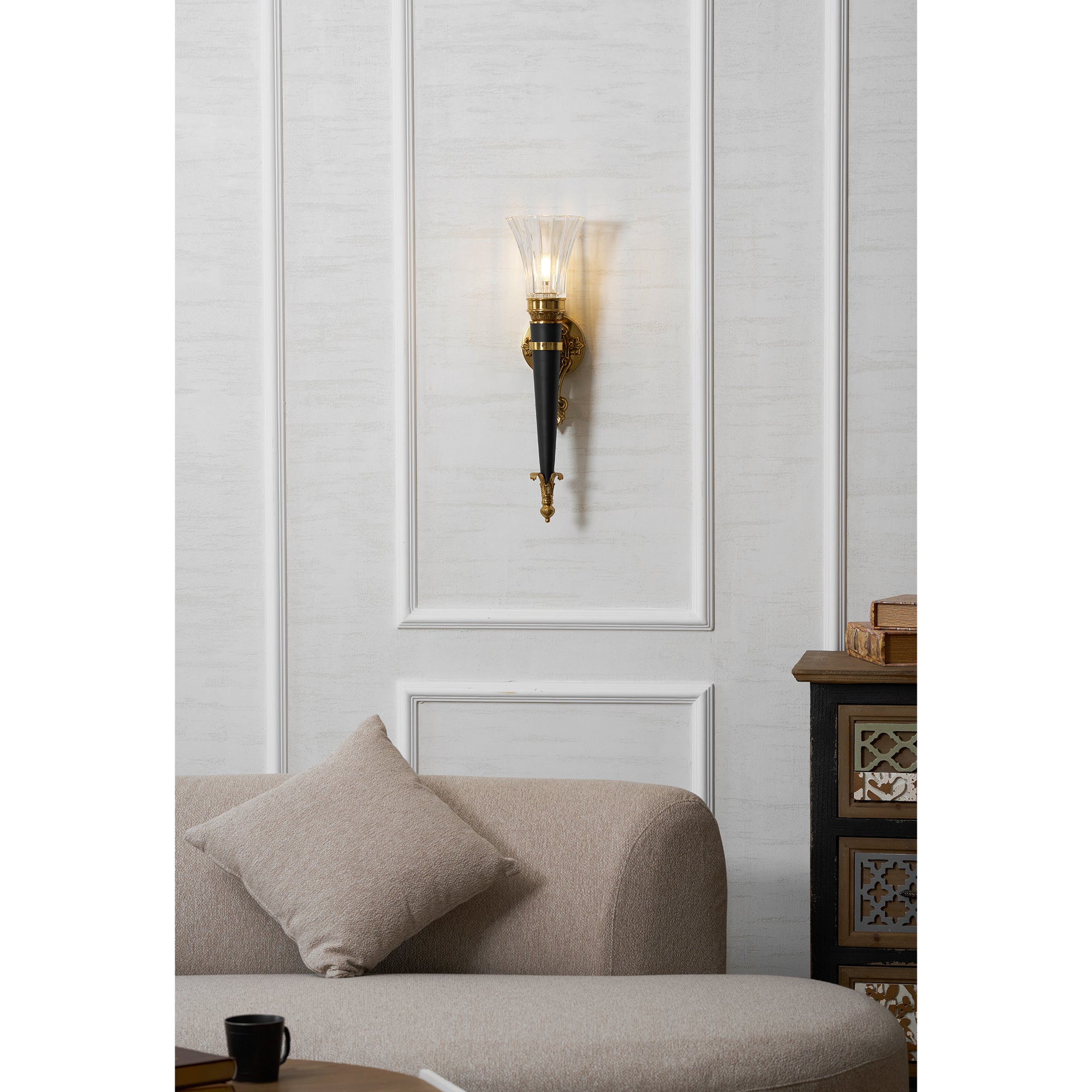 The clear glass shade of the Rosalinda lamp.