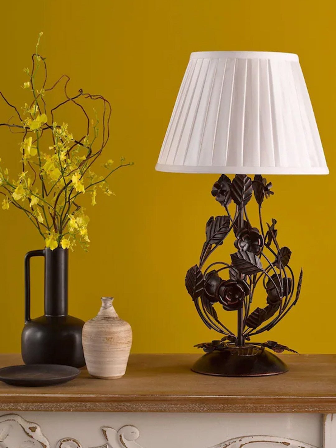 Rosaspina Wrought Iron Rose Table Lamp-Neutral Decor