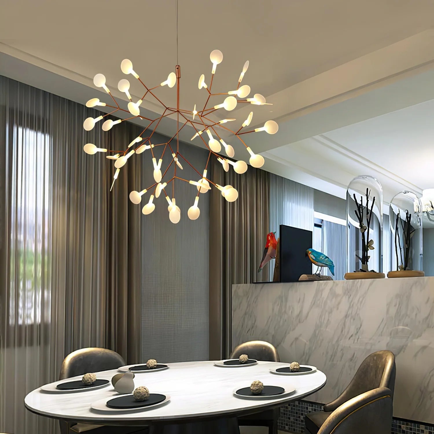Lior Unique Sputnik Art Deco Firefly Chandelier. Living Room/ Bedroom - Neutral Decor