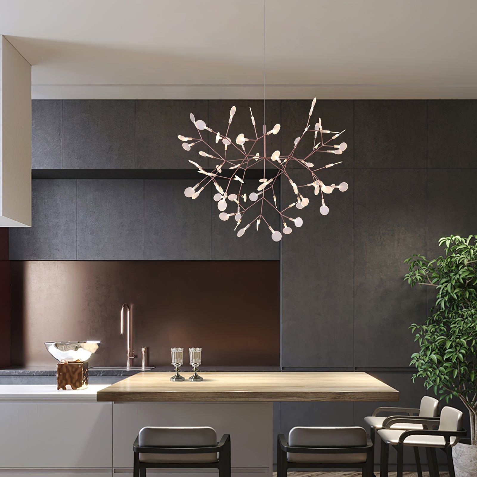 Lustra Chandelier Rose Gold Firefly LED Branch-Neutral Decor
