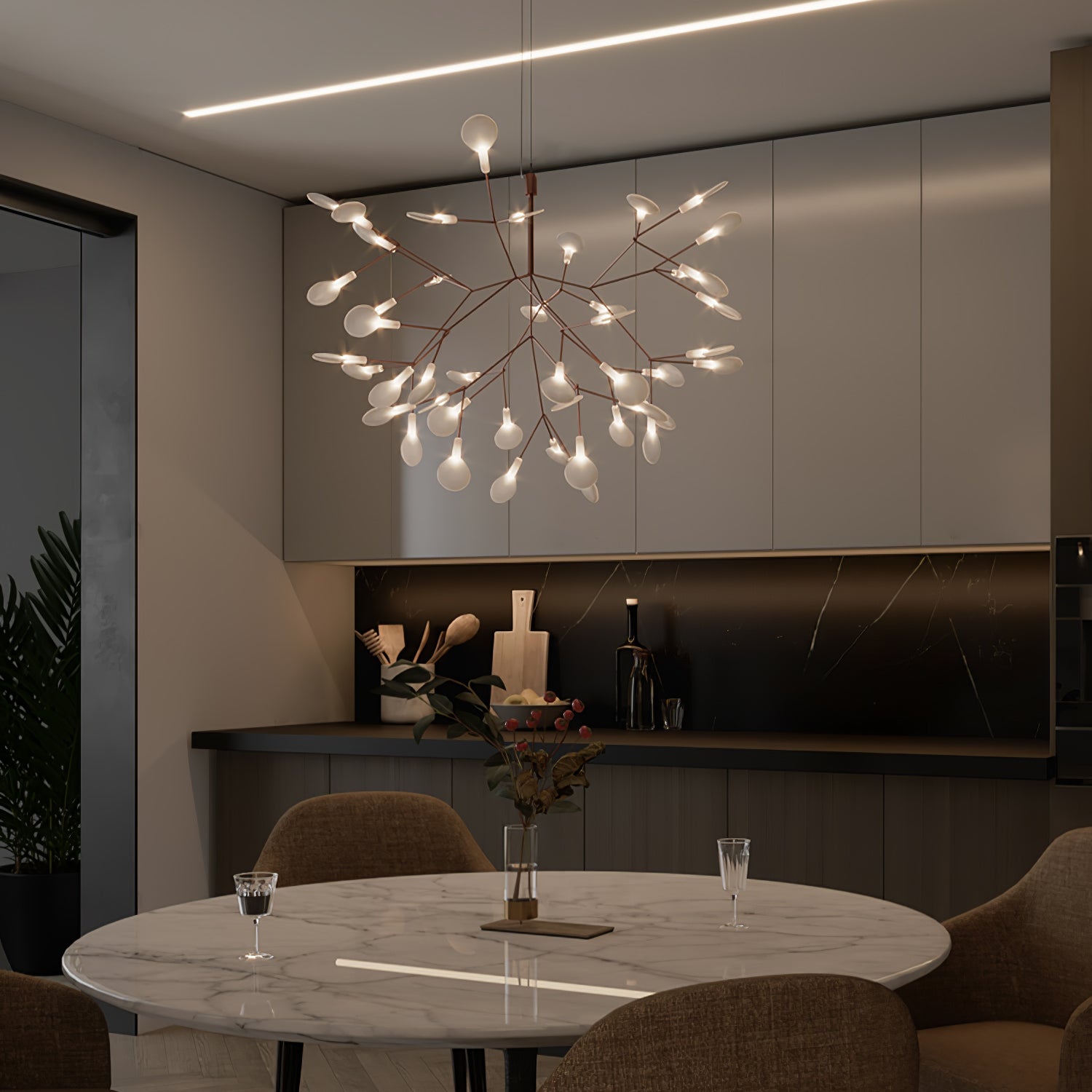 Lustra Chandelier Rose Gold Firefly LED Branch-Neutral Decor