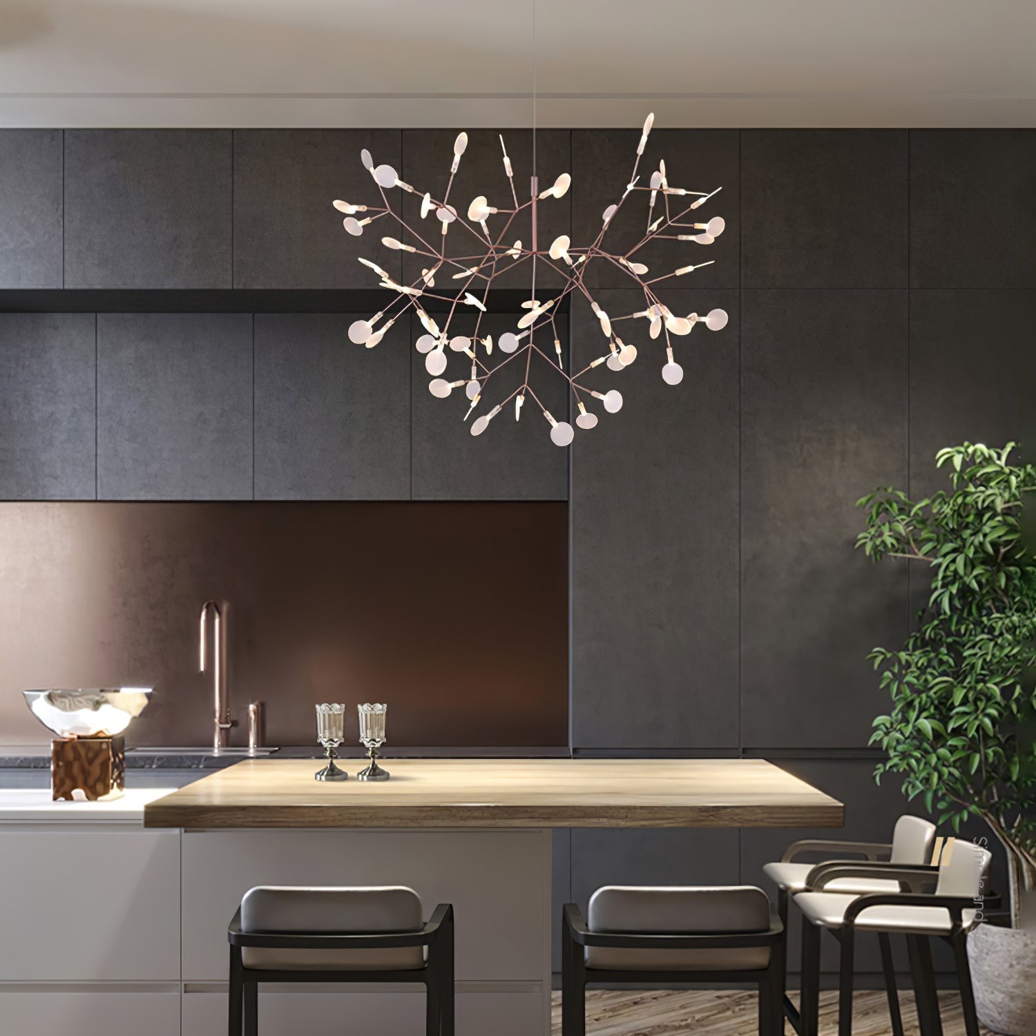 Lustra Chandelier Rose Gold Firefly LED Branch-Neutral Decor