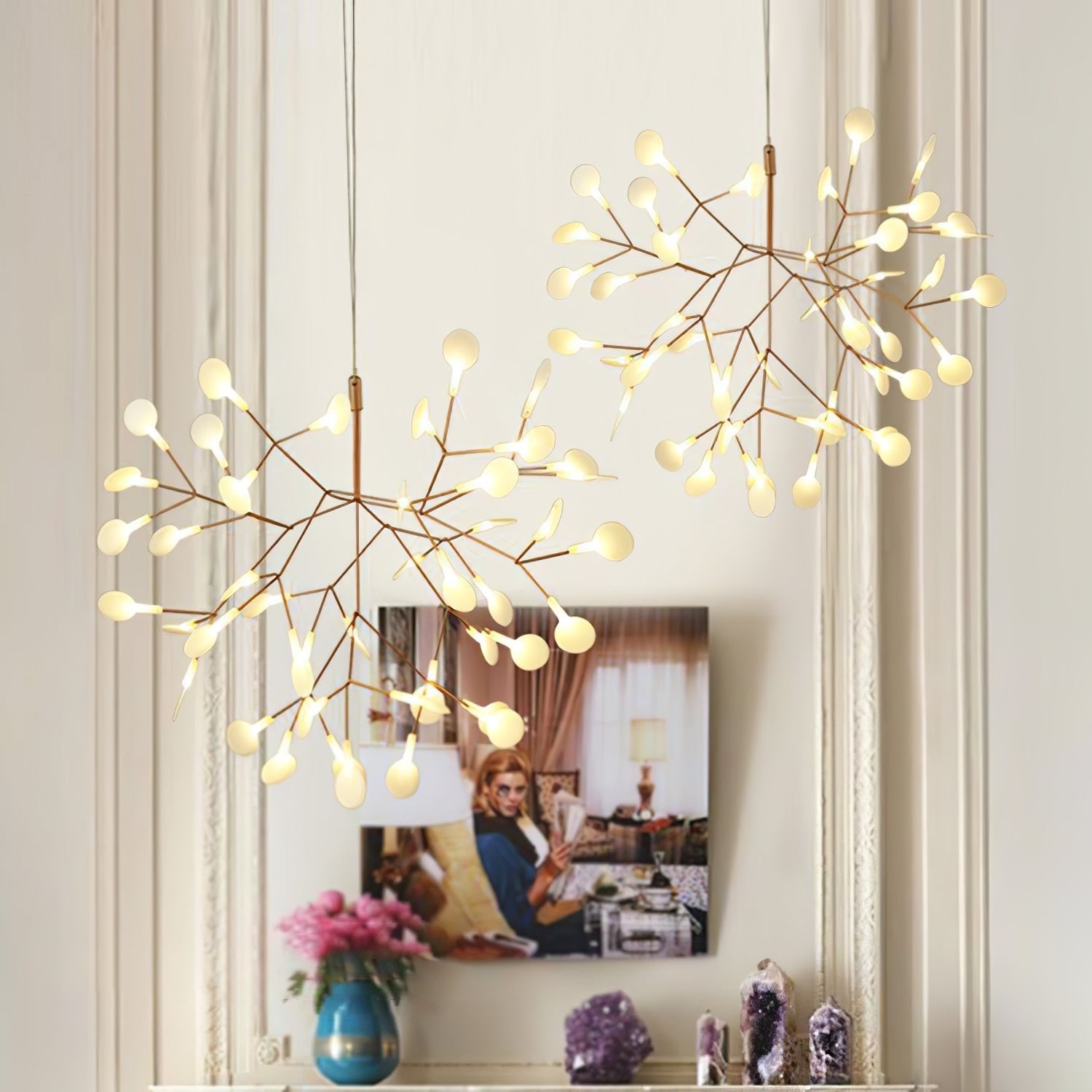 Lustra Chandelier Rose Gold Firefly LED Branch-Neutral Decor