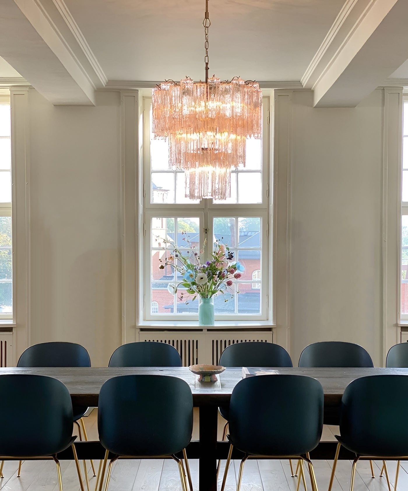 Aurora Chandelier Pink Glass Tubes Layered Modern-Neutral Decor
