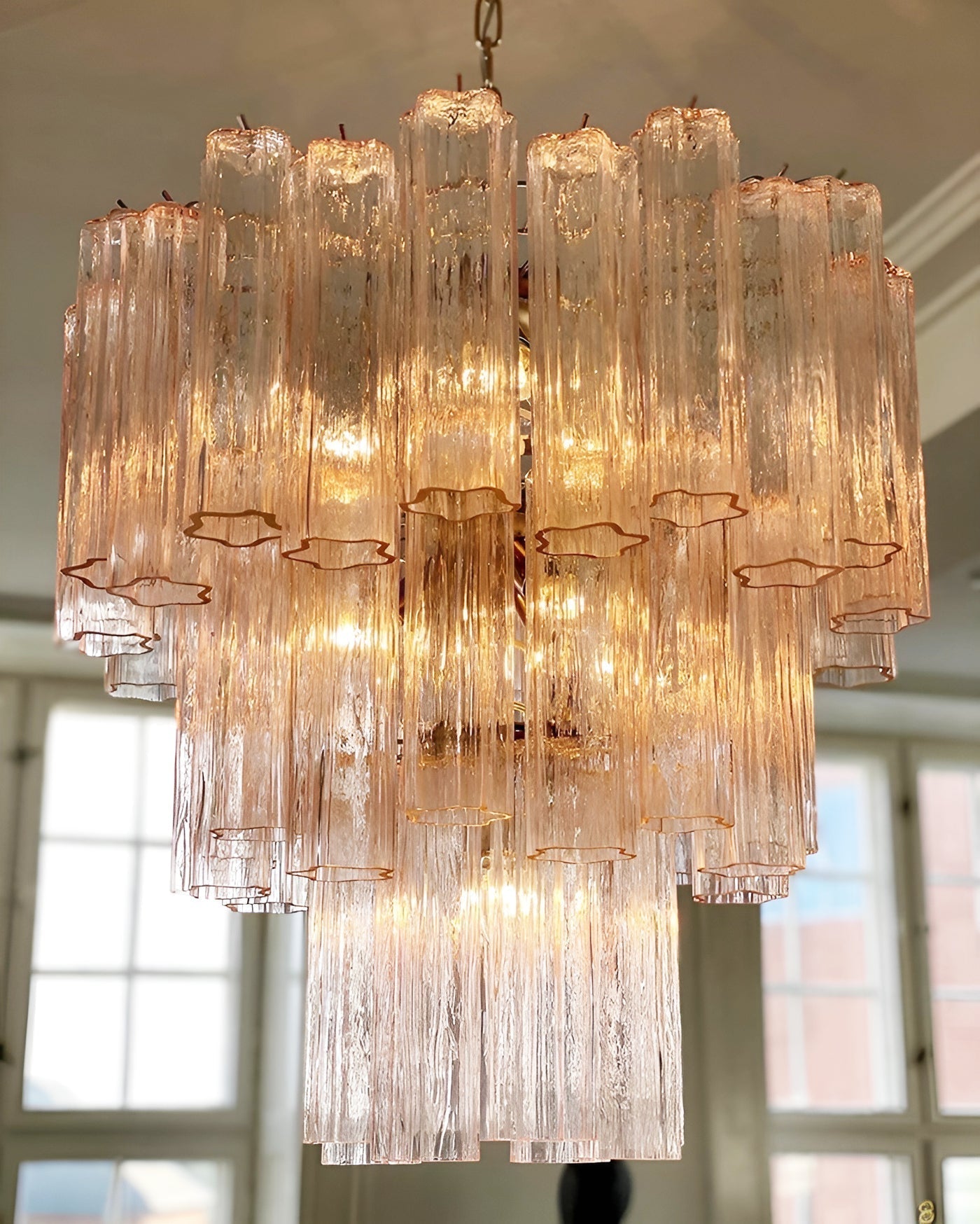 Aurora Chandelier Pink Glass Tubes Layered Modern-Neutral Decor
