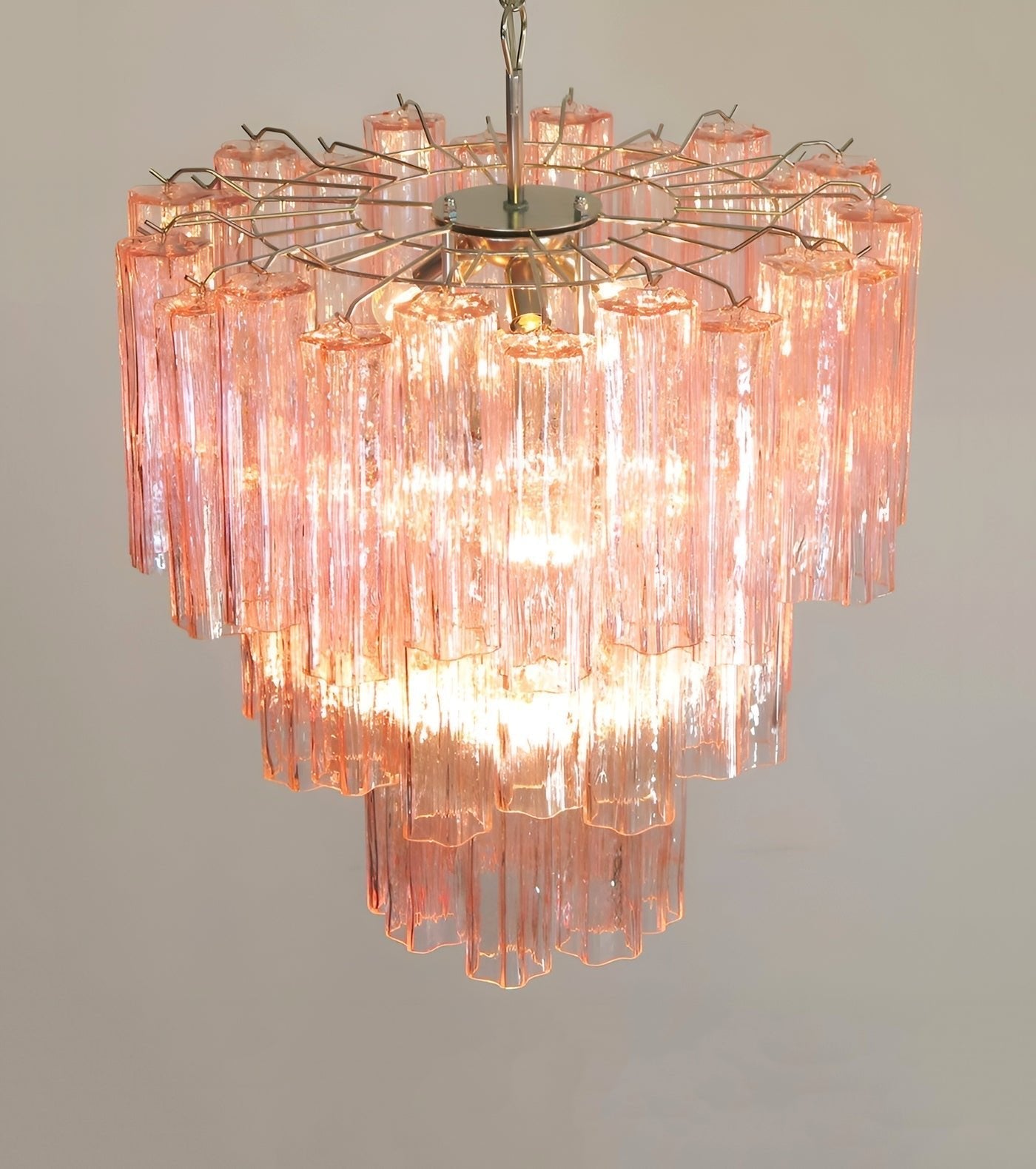 Aurora Chandelier Pink Glass Tubes Layered Modern-Neutral Decor