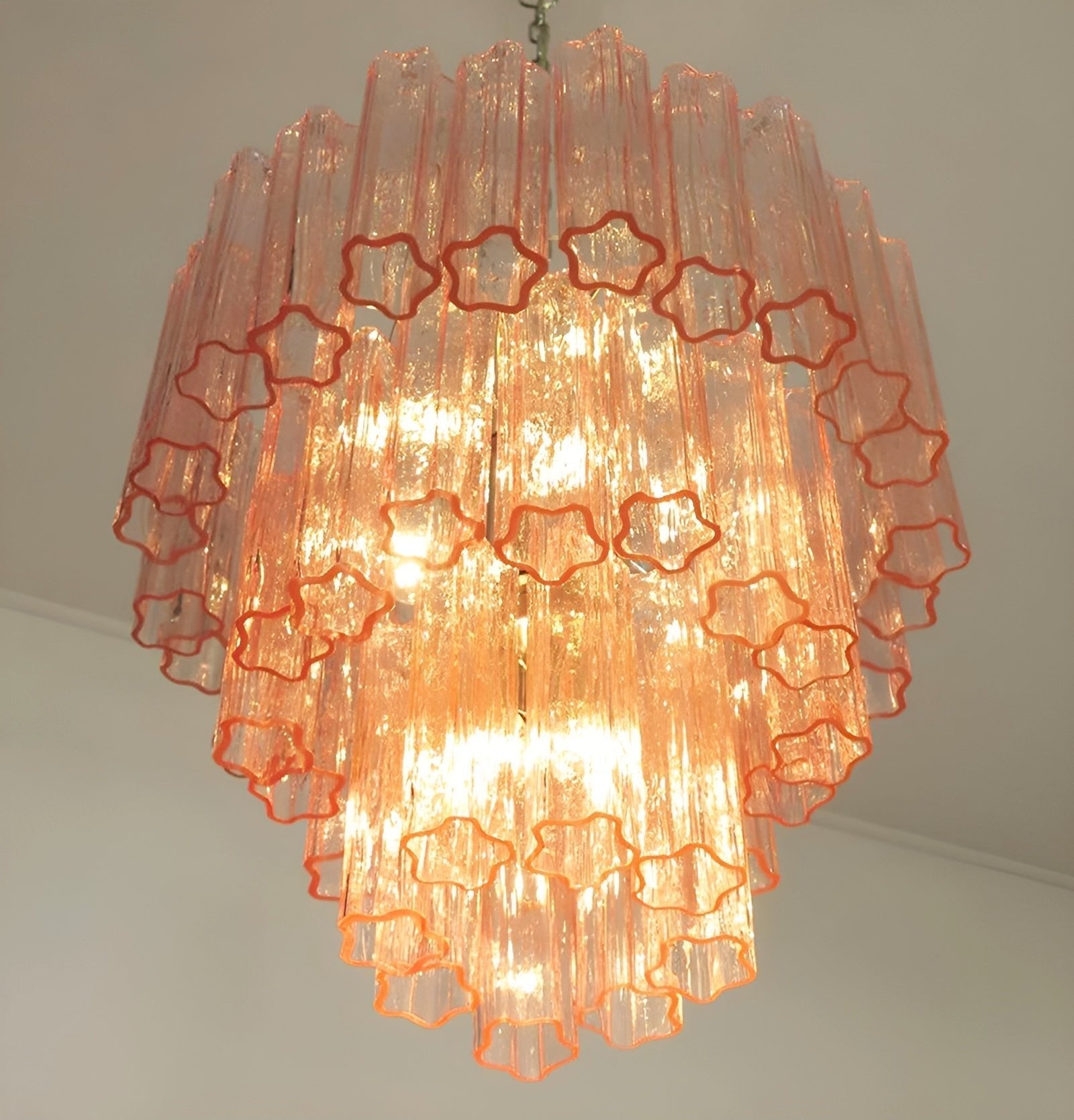 Aurora Chandelier Pink Glass Tubes Layered Modern-Neutral Decor