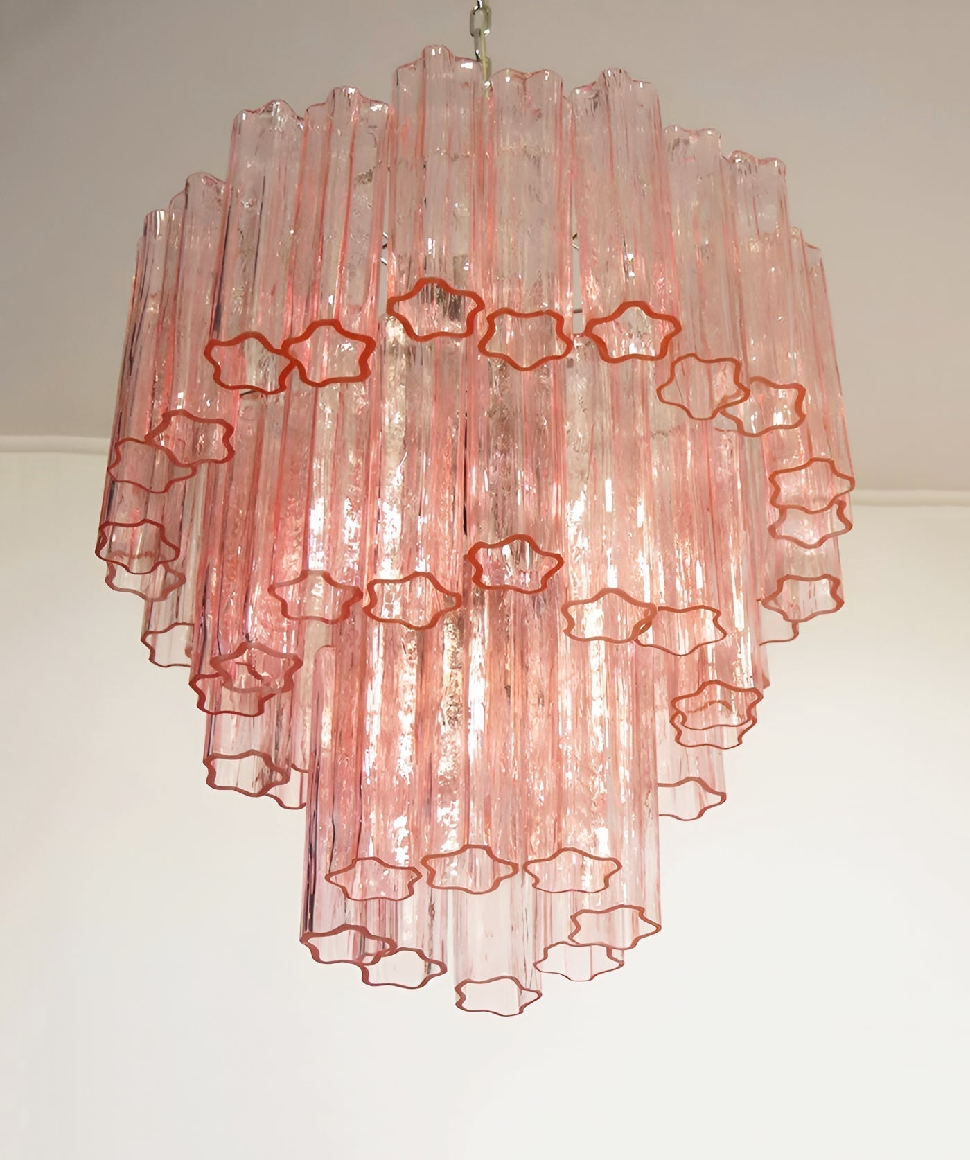 Aurora Chandelier Pink Glass Tubes Layered Modern-Neutral Decor