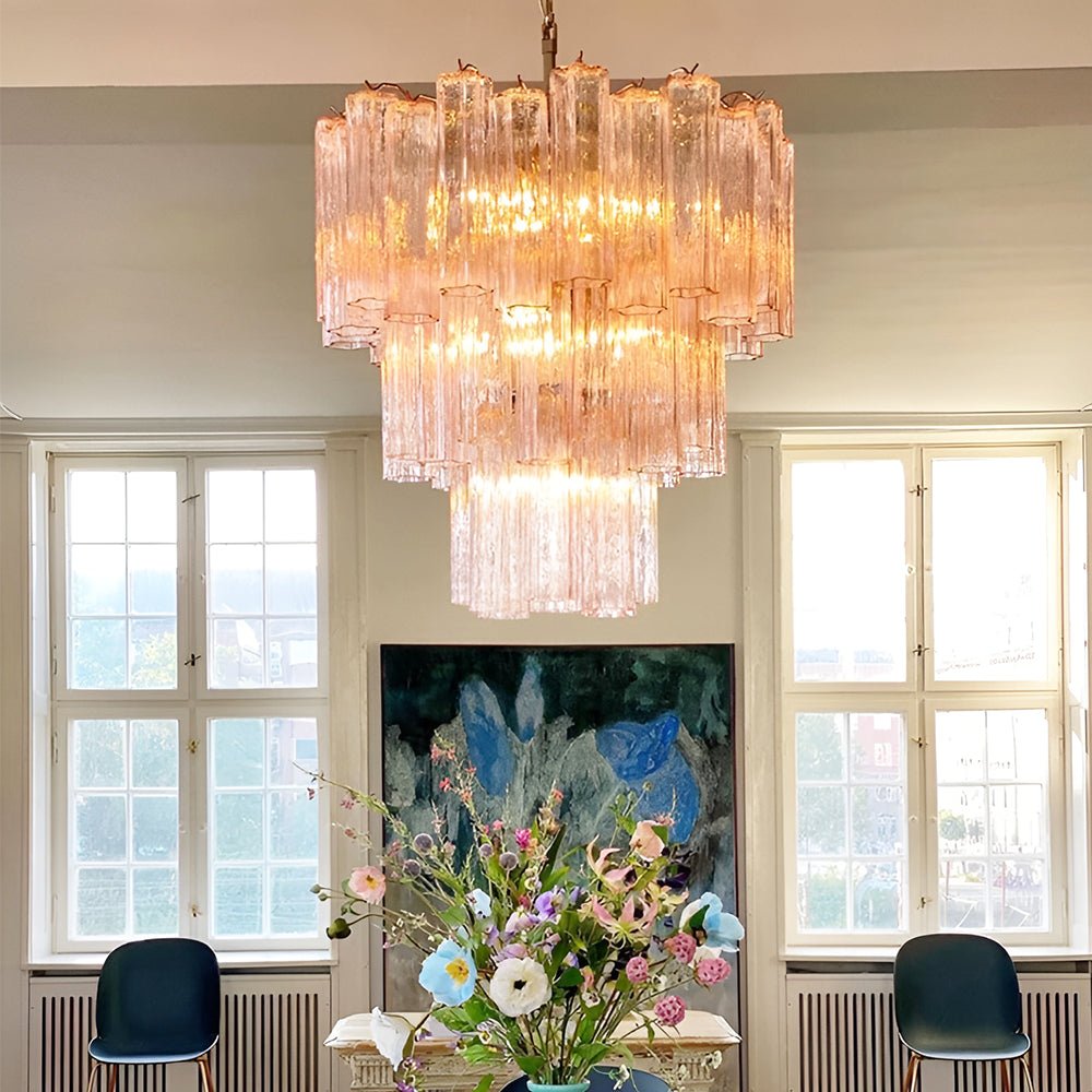 Aurora Chandelier Pink Glass Tubes Layered Modern-Neutral Decor