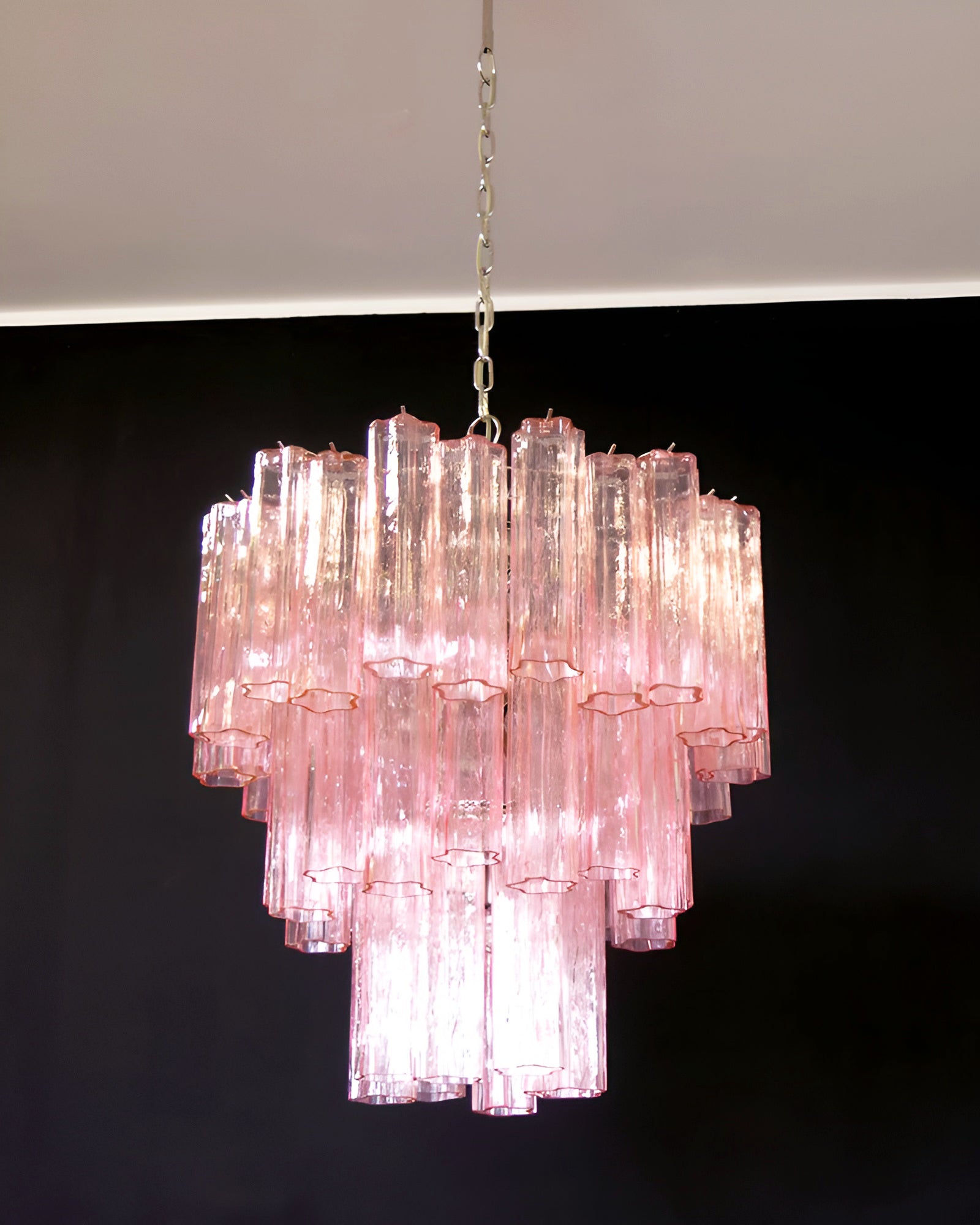 Aurora Chandelier Pink Glass Tubes Layered Modern-Neutral Decor