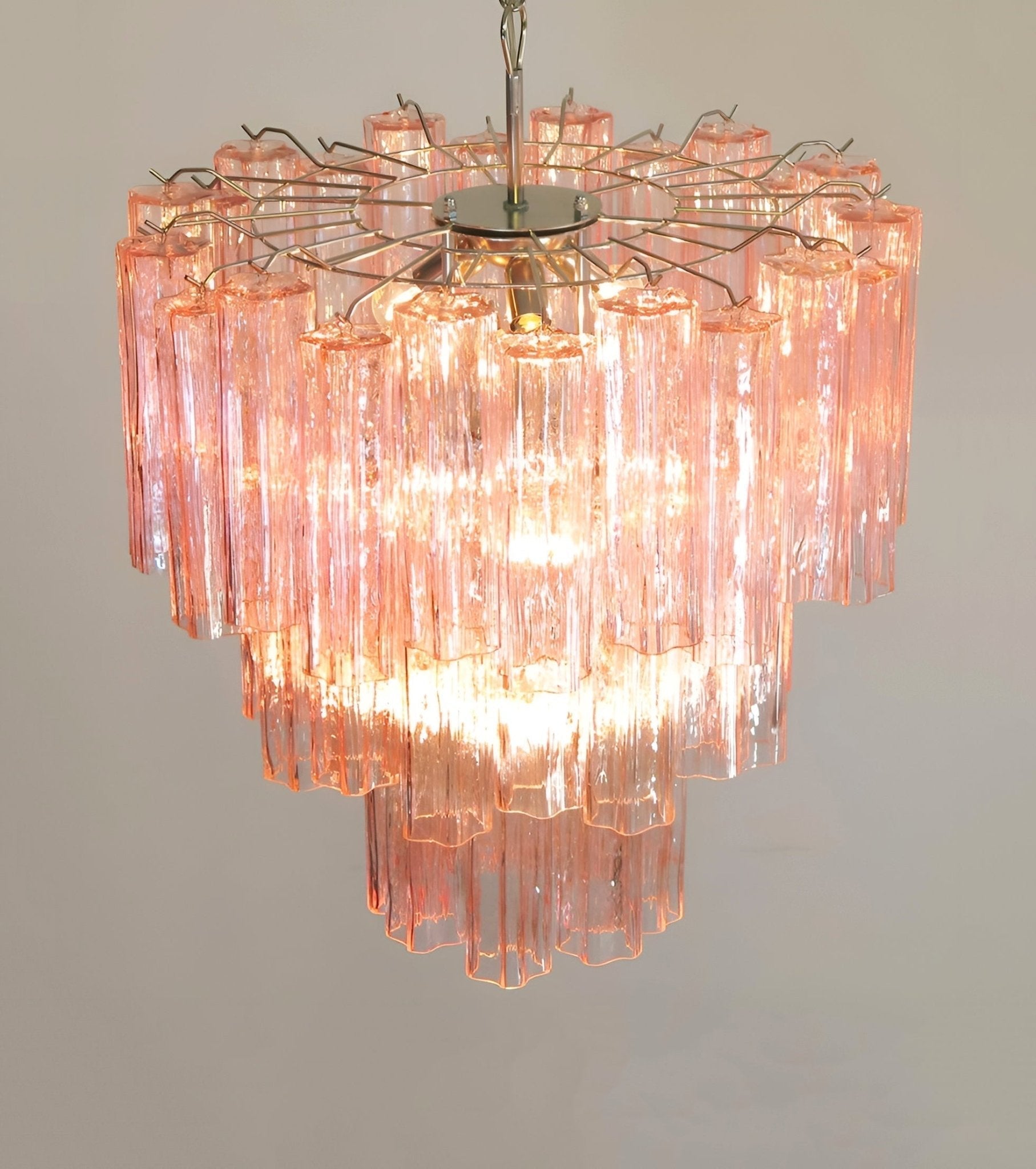Aurora Chandelier Pink Glass Tubes Layered Modern-Neutral Decor