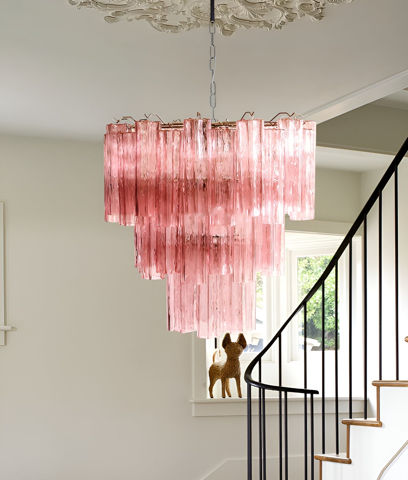 Aurora Chandelier Pink Glass Tubes Layered Modern-Neutral Decor