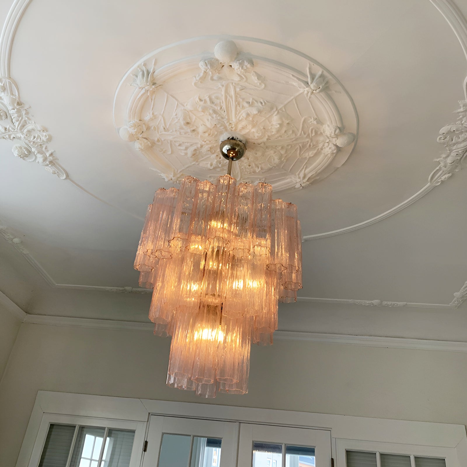 Aurora Chandelier Pink Glass Tubes Layered Modern-Neutral Decor