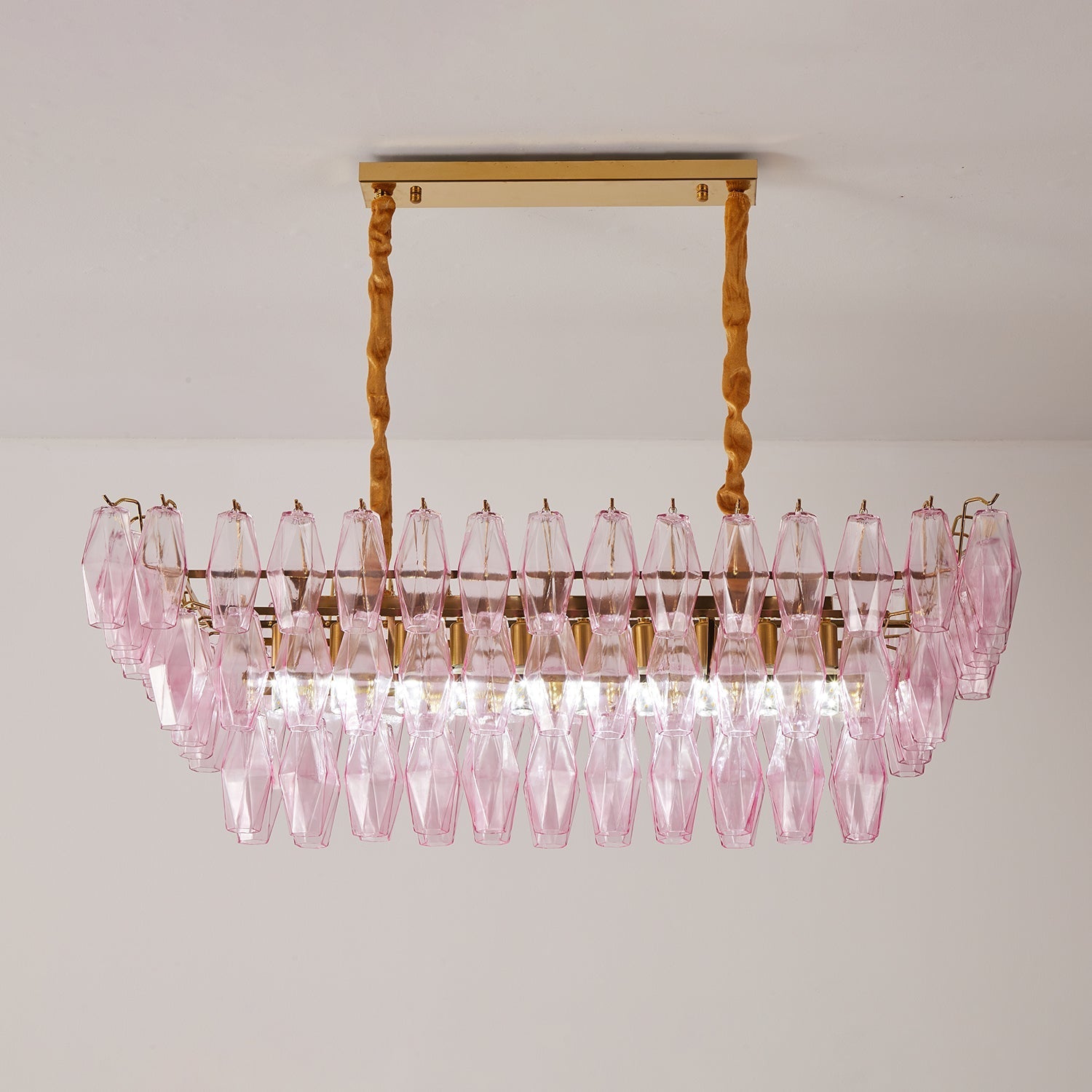 Aurora Chandelier Rose Prism Glass Rectangular Layered-Neutral Decor