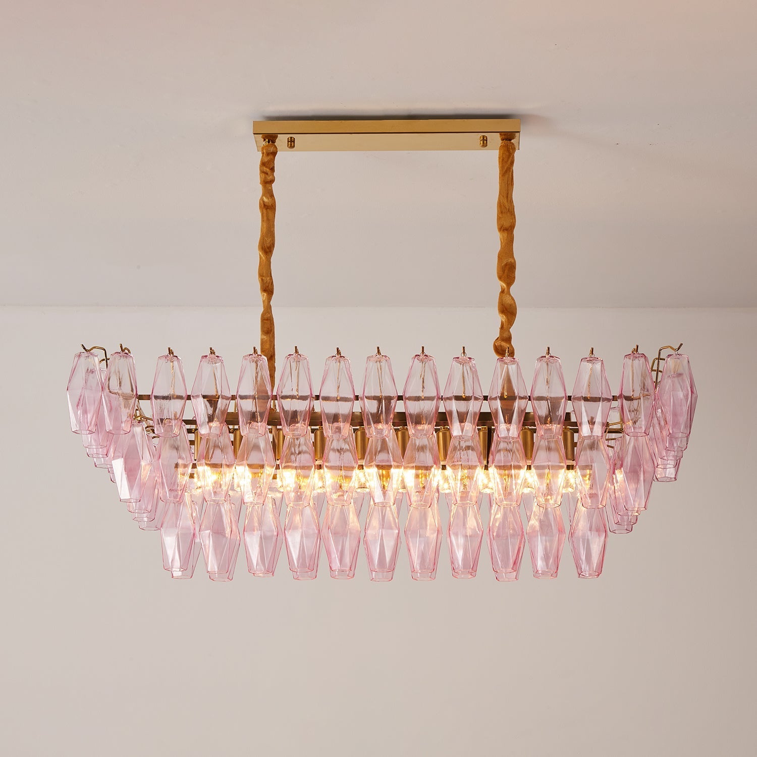 Aurora Chandelier Rose Prism Glass Rectangular Layered-Neutral Decor