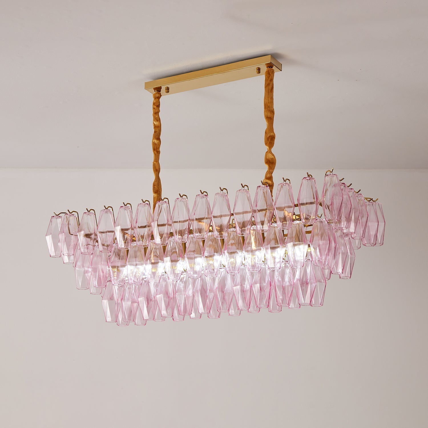 Aurora Chandelier Rose Prism Glass Rectangular Layered-Neutral Decor