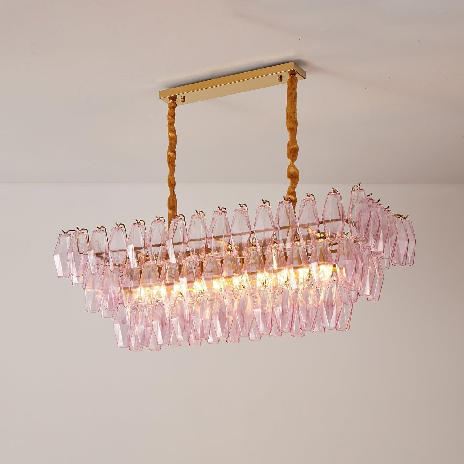 Aurora Chandelier Rose Prism Glass Rectangular Layered-Neutral Decor