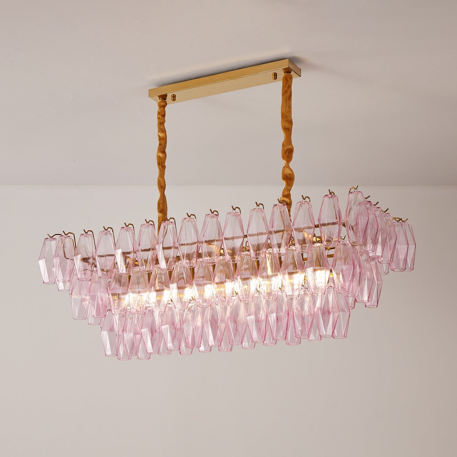 Aurora Chandelier Rose Prism Glass Rectangular Layered-Neutral Decor
