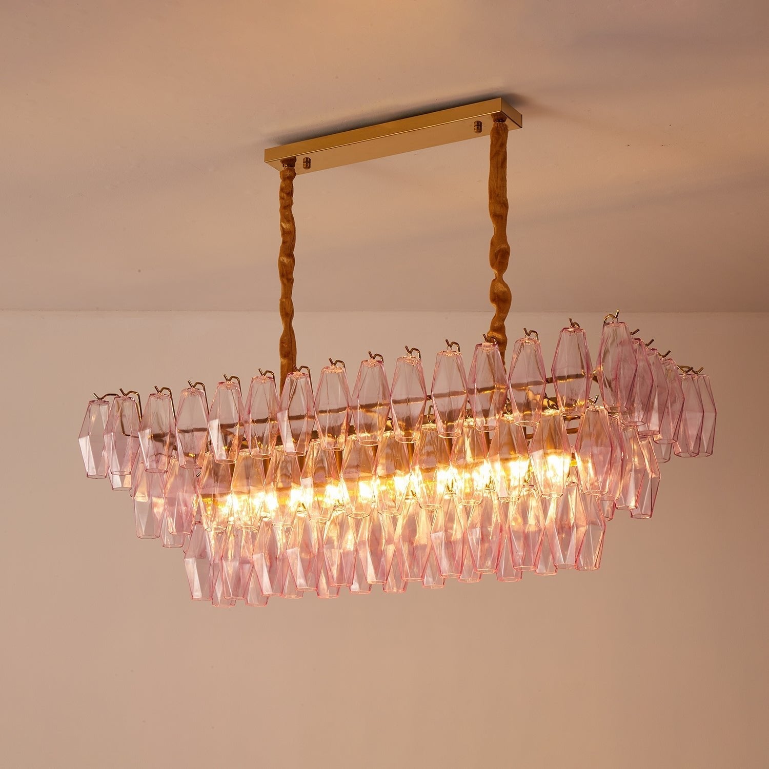Aurora Chandelier Rose Prism Glass Rectangular Layered-Neutral Decor