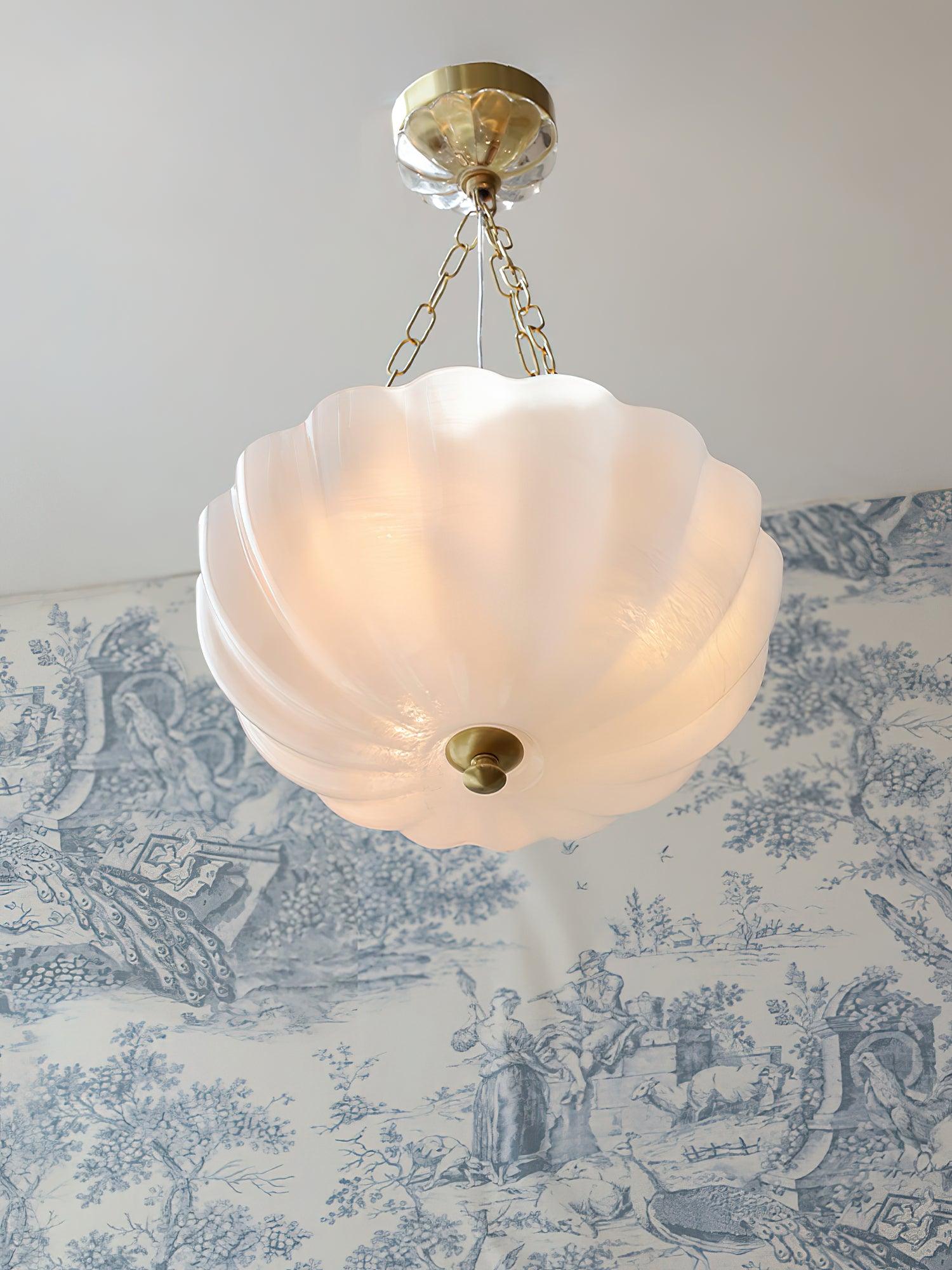 Voriq Chandelier Glass Bowl Brass Chain-Neutral Decor