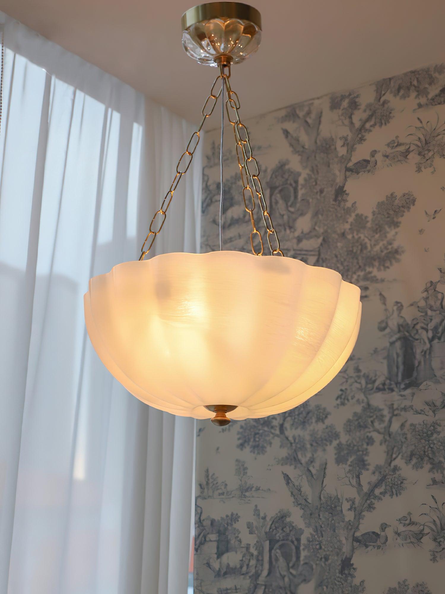 Voriq Chandelier Glass Bowl Brass Chain-Neutral Decor