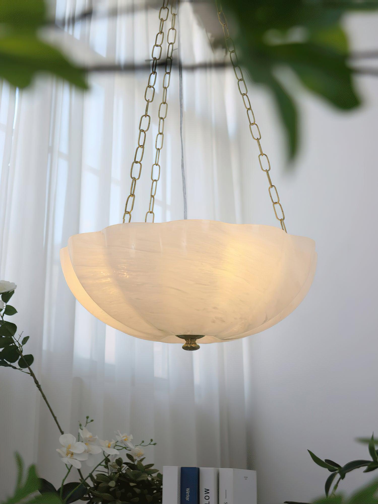 Voriq Chandelier Glass Bowl Brass Chain-Neutral Decor