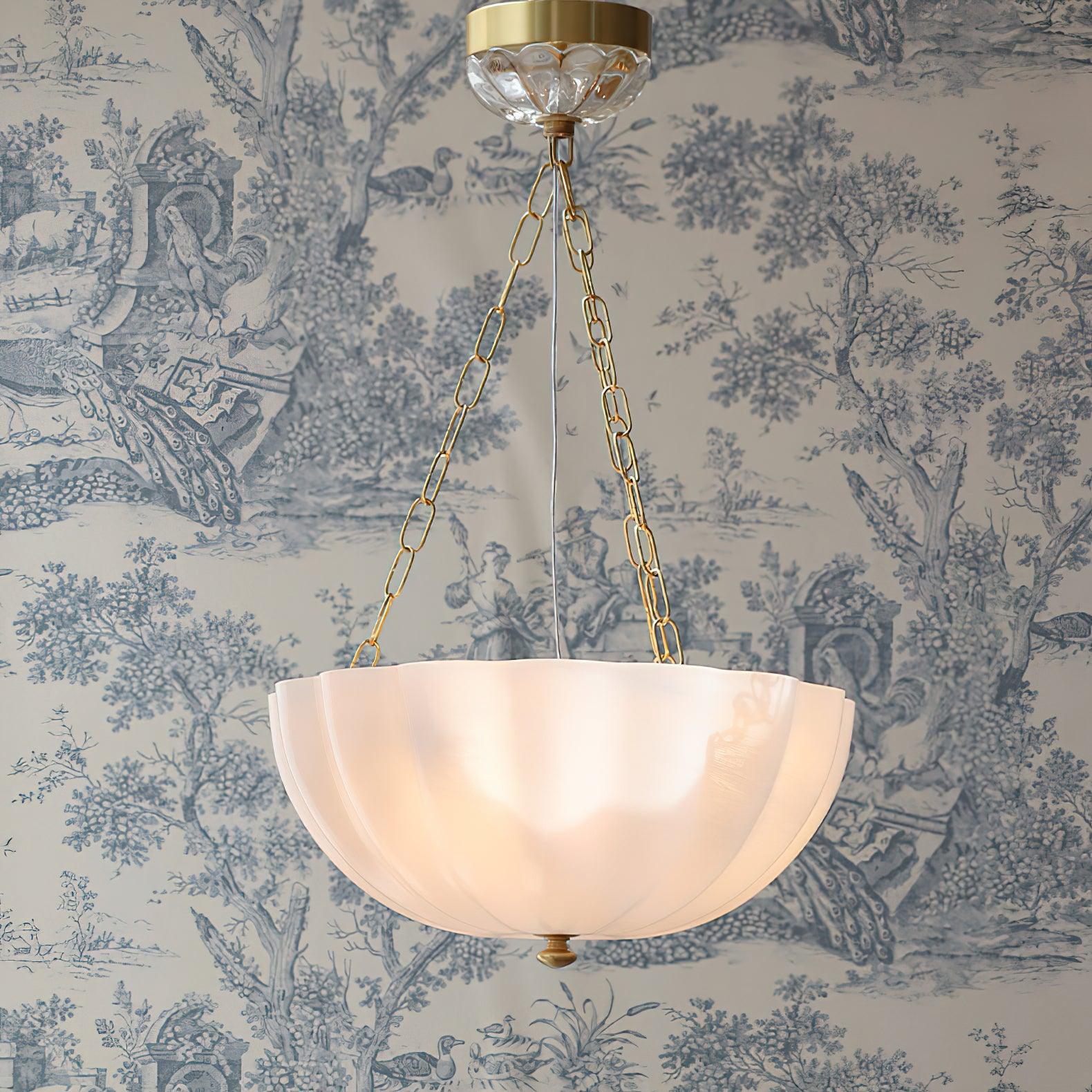 Voriq Chandelier Glass Bowl Brass Chain-Neutral Decor