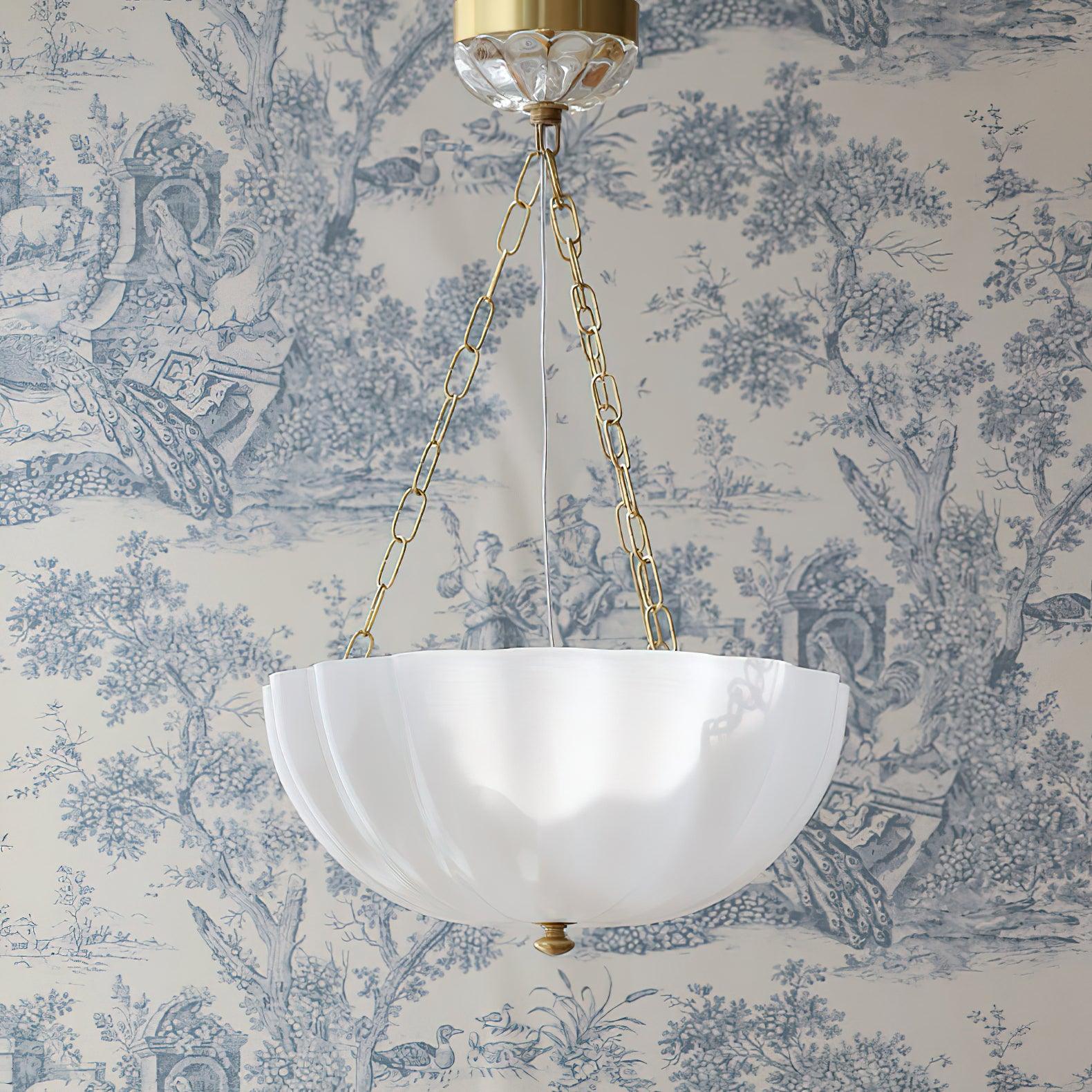 Voriq Chandelier Glass Bowl Brass Chain-Neutral Decor
