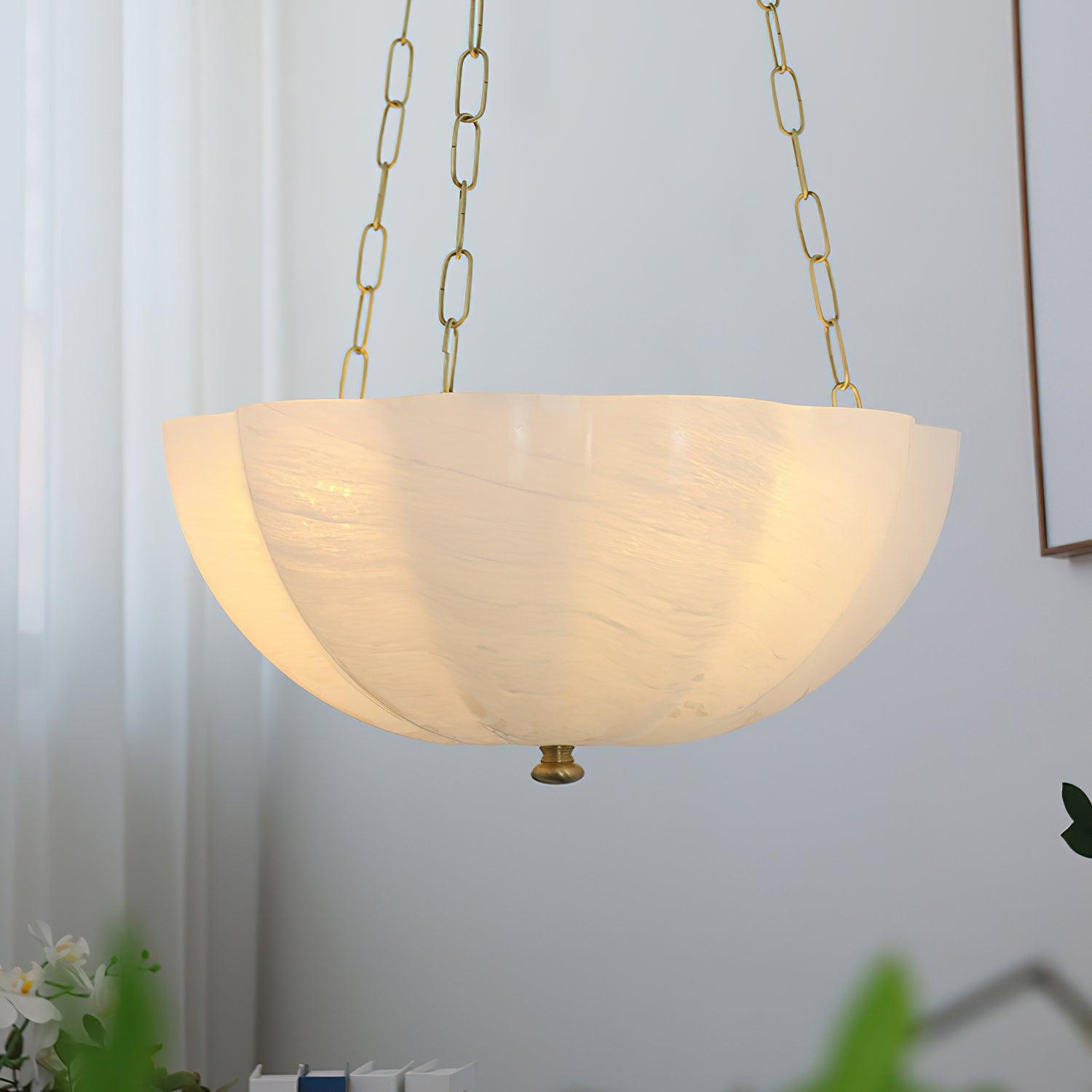 Voriq Chandelier Glass Bowl Brass Chain-Neutral Decor