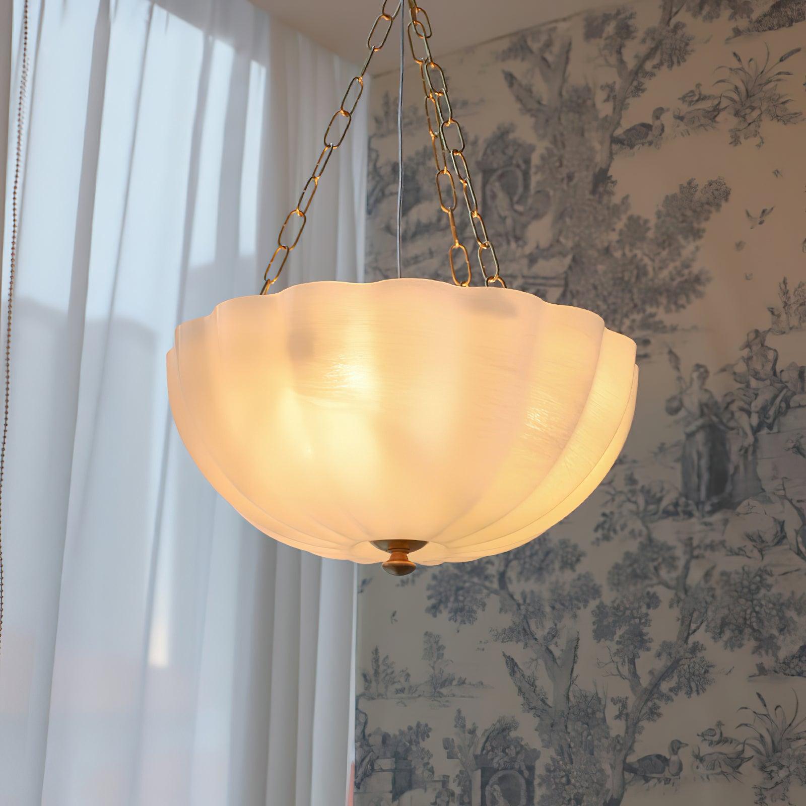 Voriq Chandelier Glass Bowl Brass Chain-Neutral Decor