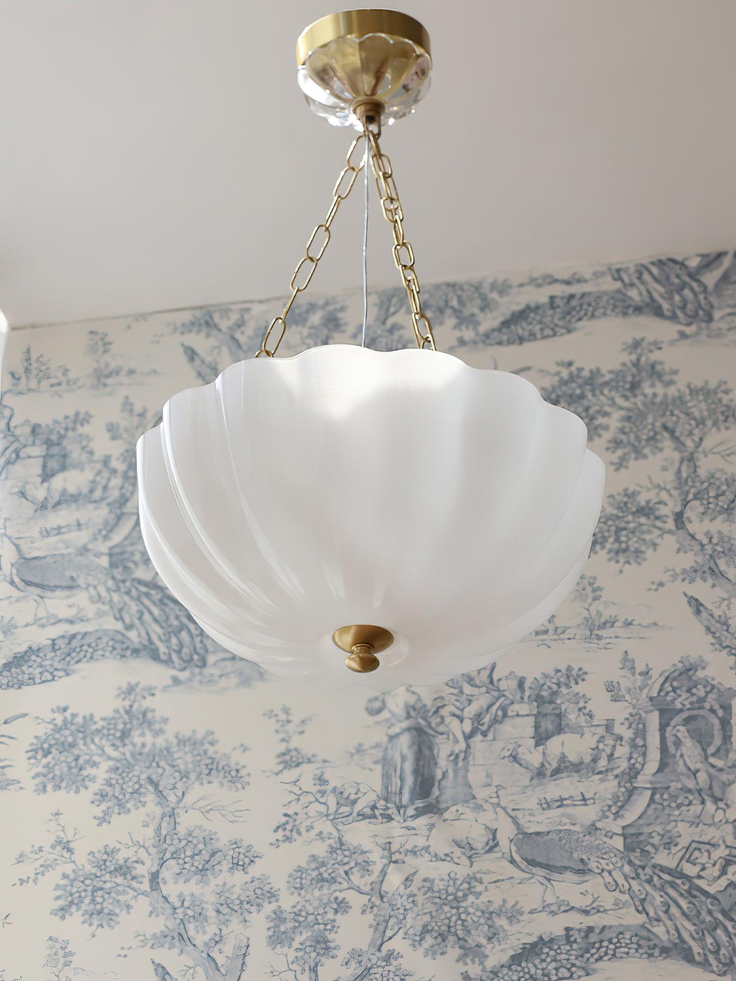 Voriq Chandelier Glass Bowl Brass Chain-Neutral Decor