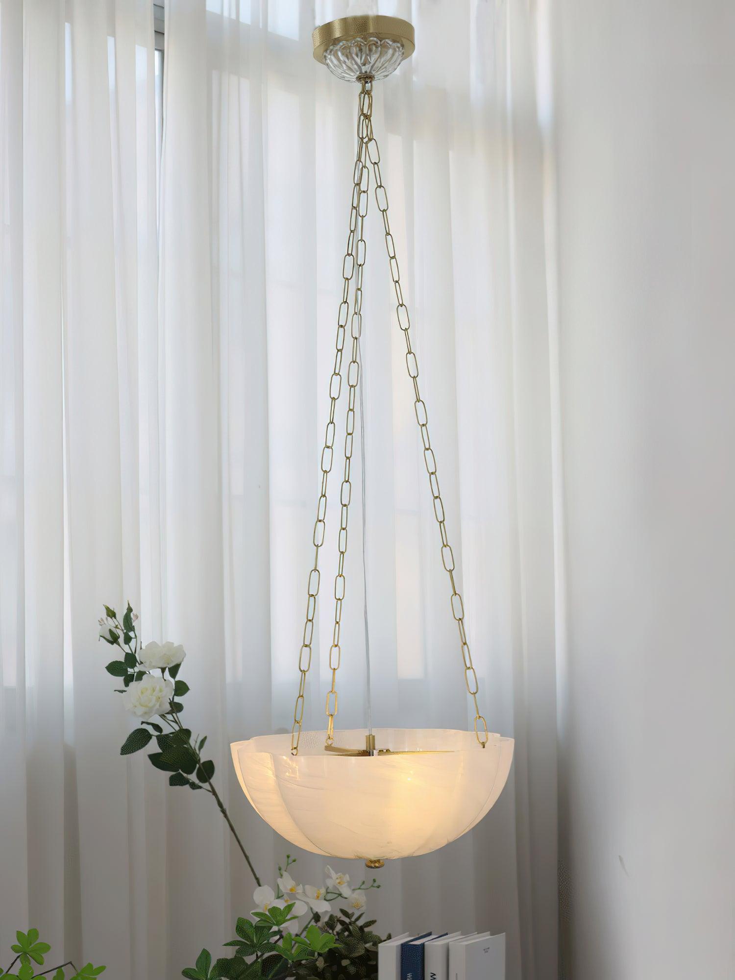 Voriq Chandelier Glass Bowl Brass Chain-Neutral Decor