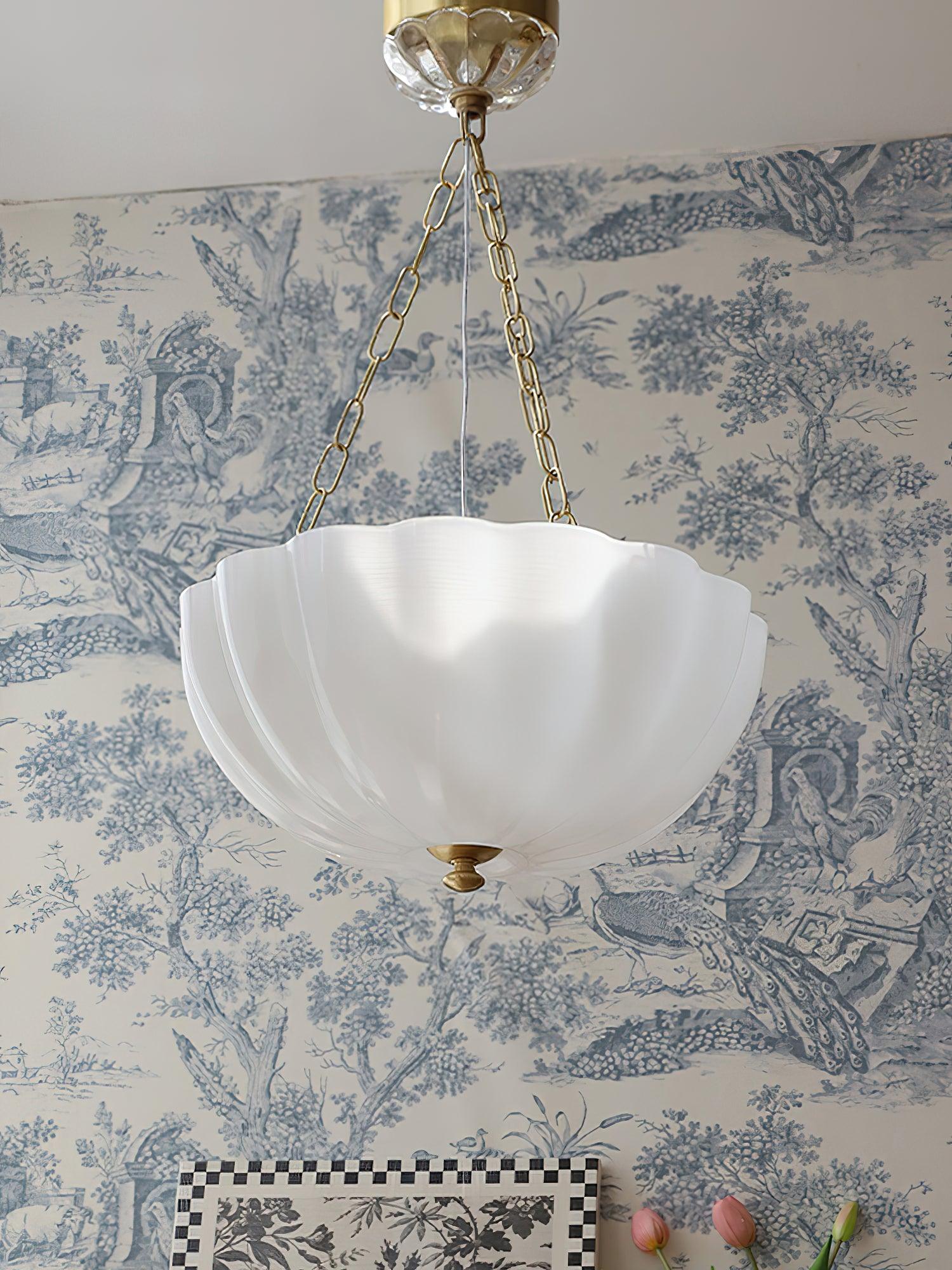 Voriq Chandelier Glass Bowl Brass Chain-Neutral Decor