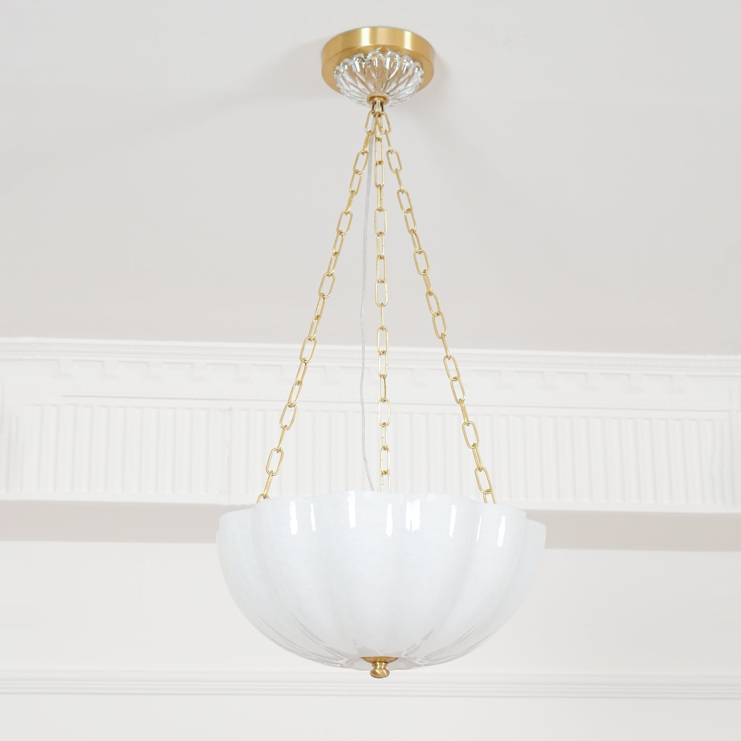 Voriq Chandelier Glass Bowl Brass Chain-Neutral Decor