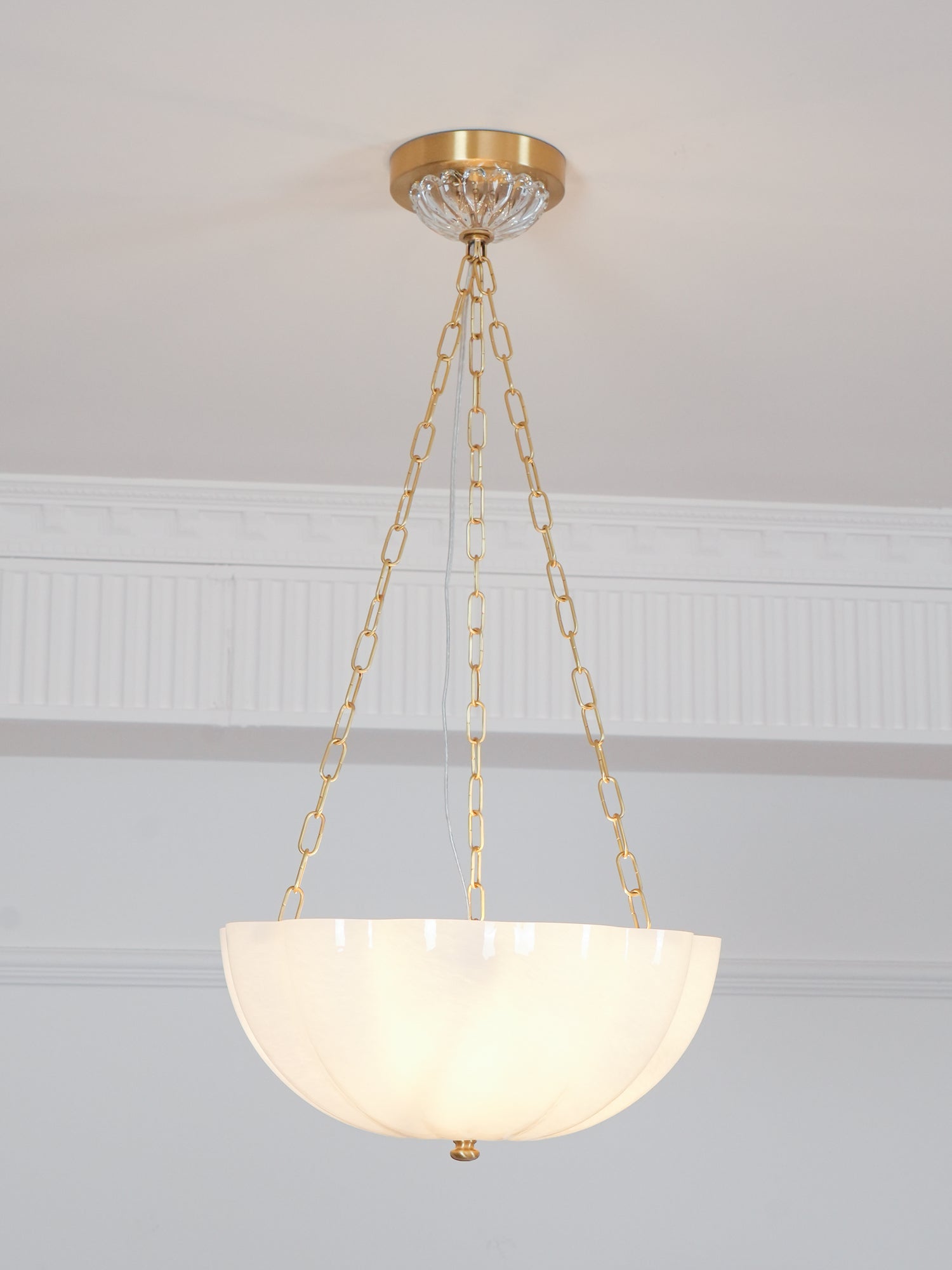 Voriq Chandelier Glass Bowl Brass Chain-Neutral Decor