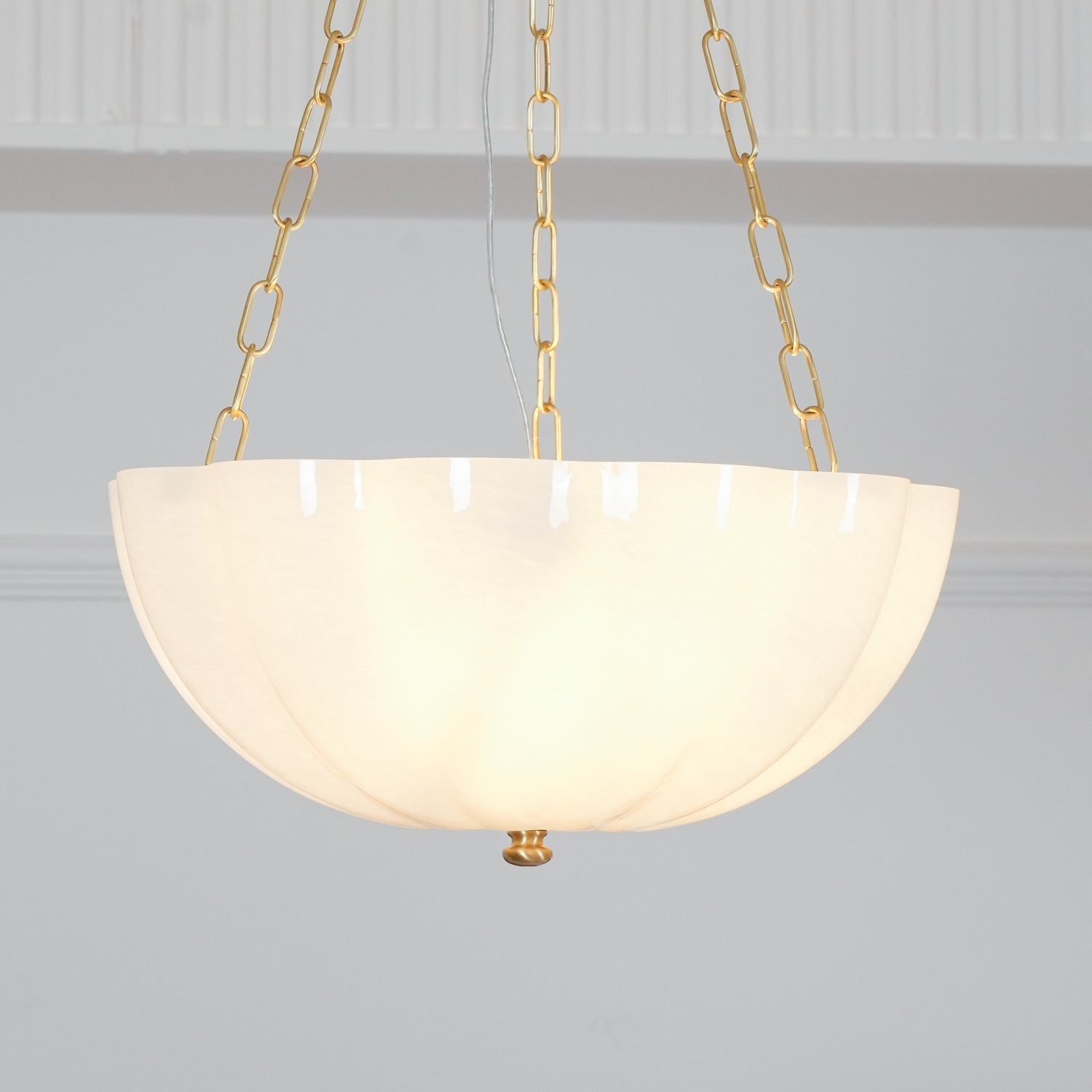 Voriq Chandelier Glass Bowl Brass Chain-Neutral Decor