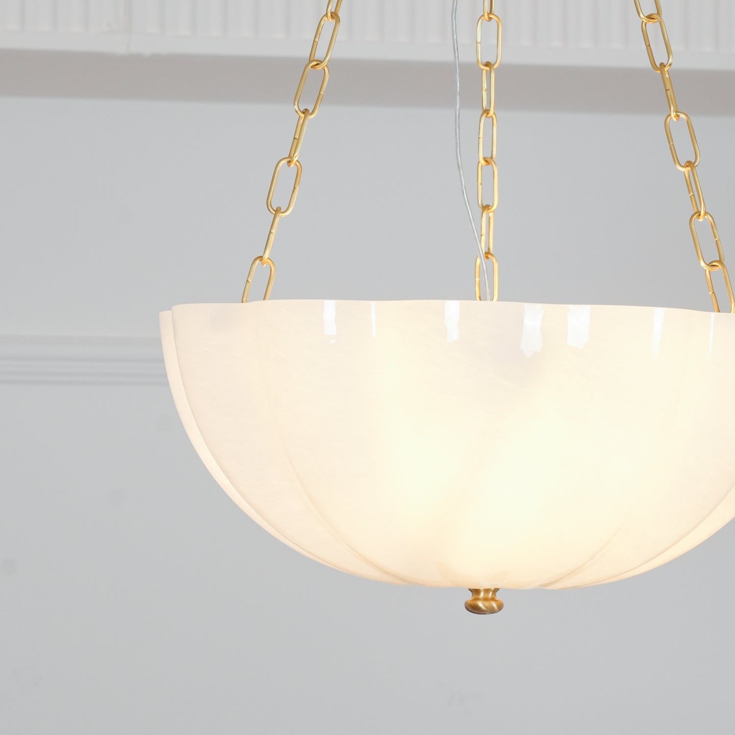 Voriq Chandelier Glass Bowl Brass Chain-Neutral Decor