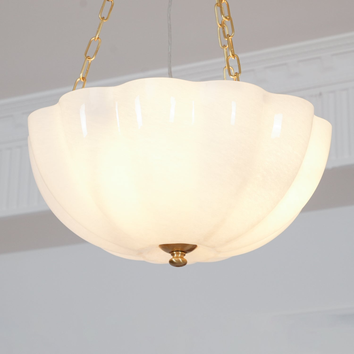 Voriq Chandelier Glass Bowl Brass Chain-Neutral Decor